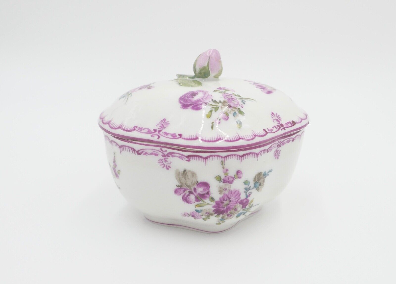 Sächsische Porzellanmanufaktur Dresden Deckeldose Bonboniere Porzellan Rose - Antikhandel-Stuttgart