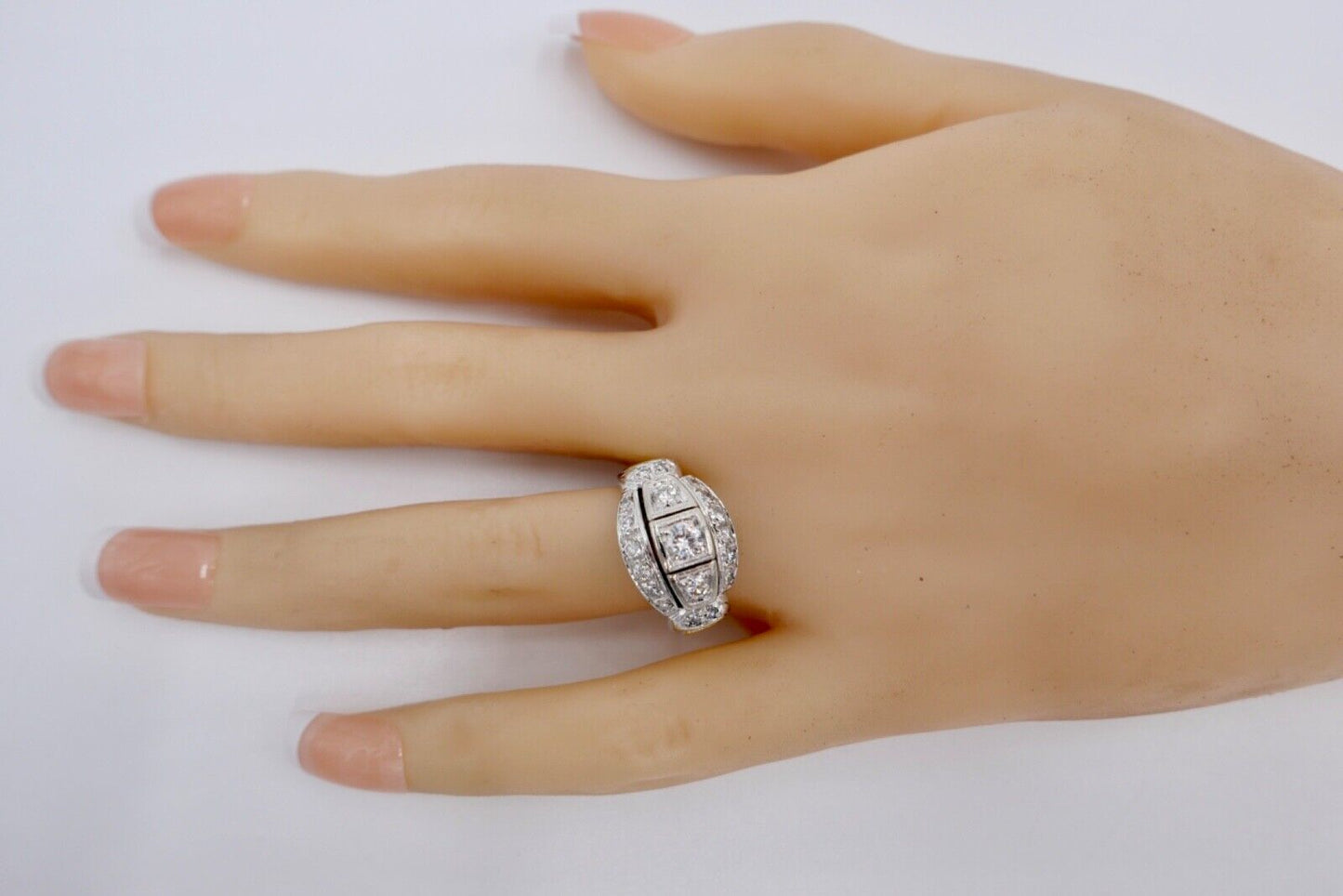 1980er Alter Bicolor Gold Diamant Brillant Damen Ring 0,90 Ctw 585 14K Gr.56 - Antikhandel-Stuttgart