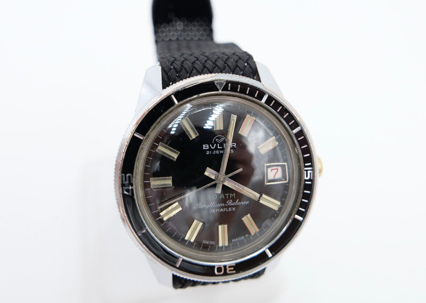 RAR 60er BULER Beryllium Balance Jemaflex DIVER Taucher Ø 36 mm neues Armband - Antikhandel-Stuttgart