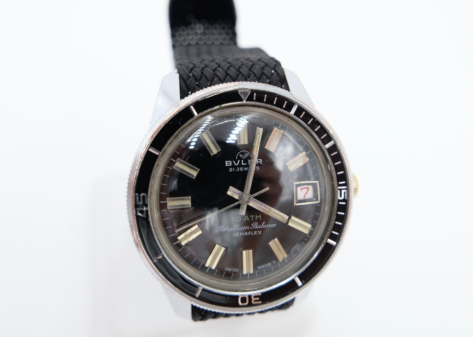 RAR 60er BULER Beryllium Balance Jemaflex DIVER Taucher Ø 36 mm neues Armband - Antikhandel-Stuttgart