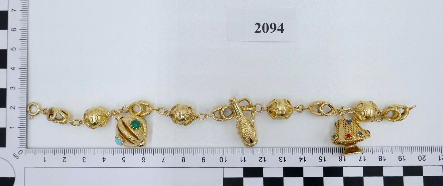 seltenes Bettelarmband Gold Armband 750 / 18K mit bunten Edelsteinen UNOAERRE - Antikhandel-Stuttgart