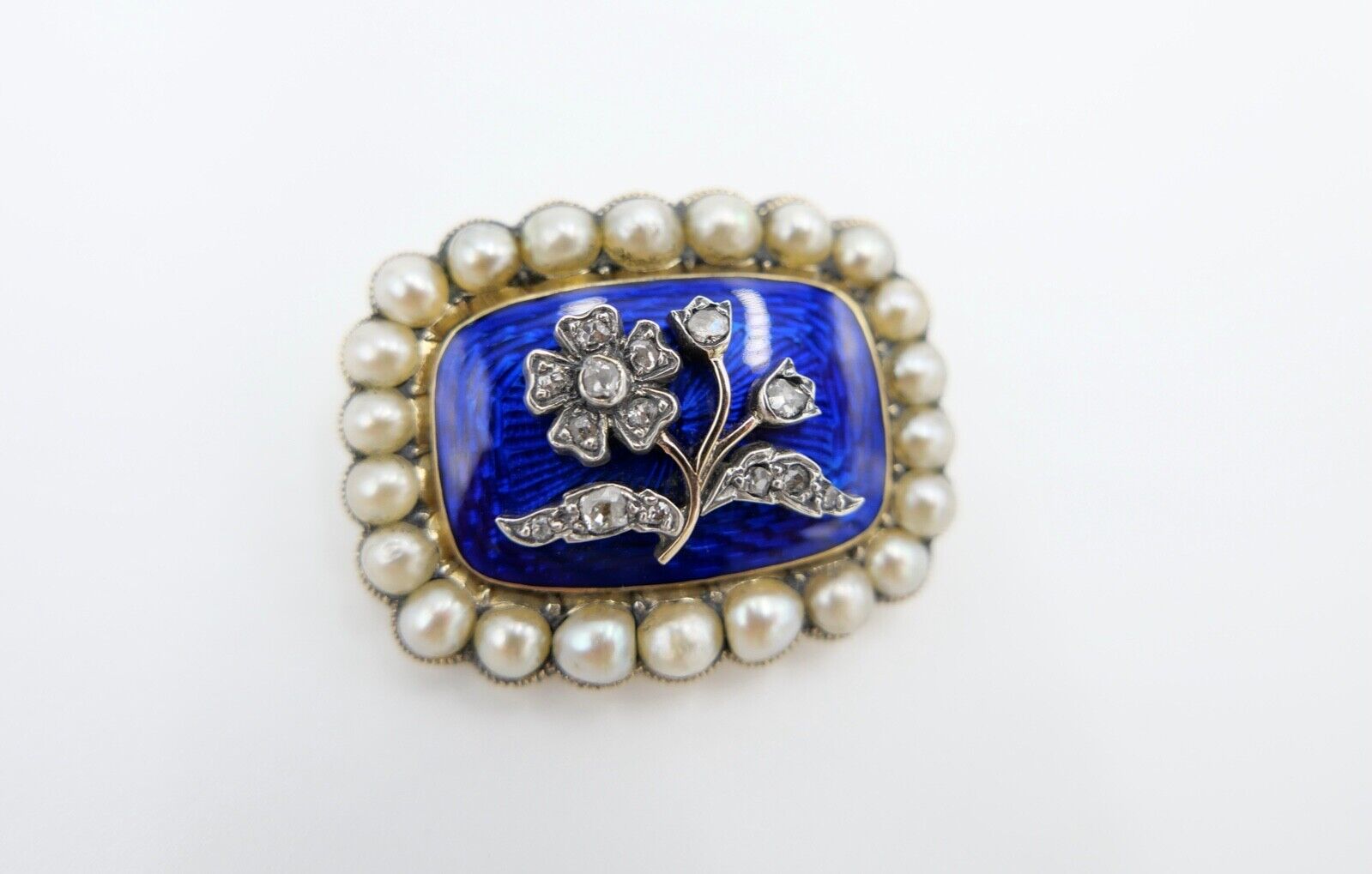 1850 antike Brosche 750 18K Gold viktorianisch floral Diamanten Perlen Emaille - Antikhandel-Stuttgart