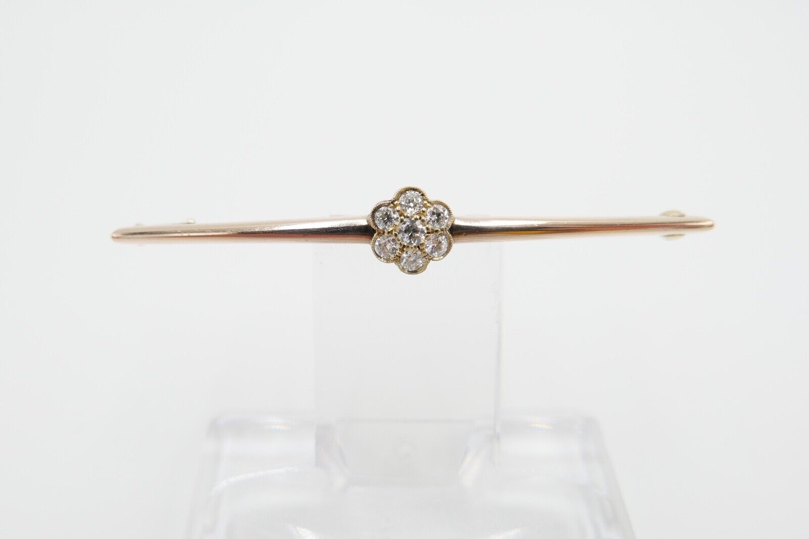 30er Jahre Brosche Bajonettverschluß 62mm 585 Rotgold Übergangsschliff Diamant - Antikhandel-Stuttgart