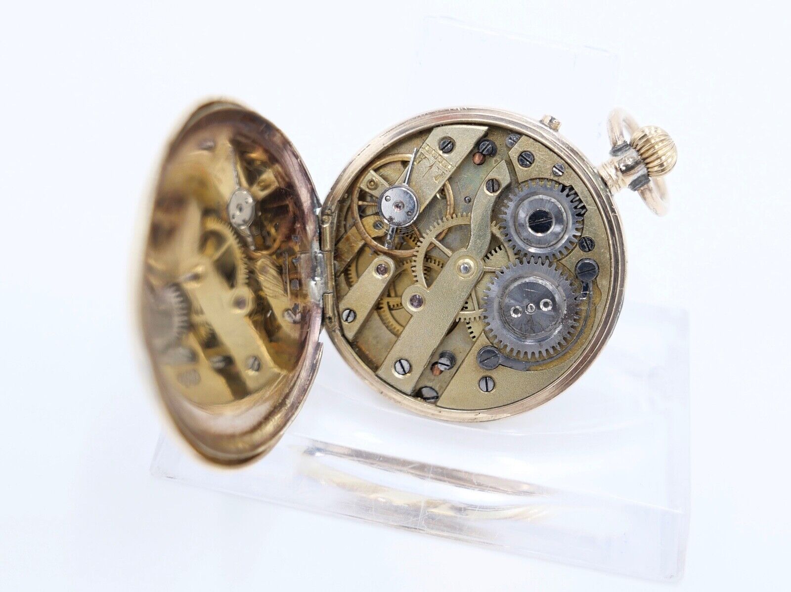 antike Taschenuhr um 1900 Arnold Weber 585 / 14K GOLD 30mm florale Malerei - Antikhandel-Stuttgart