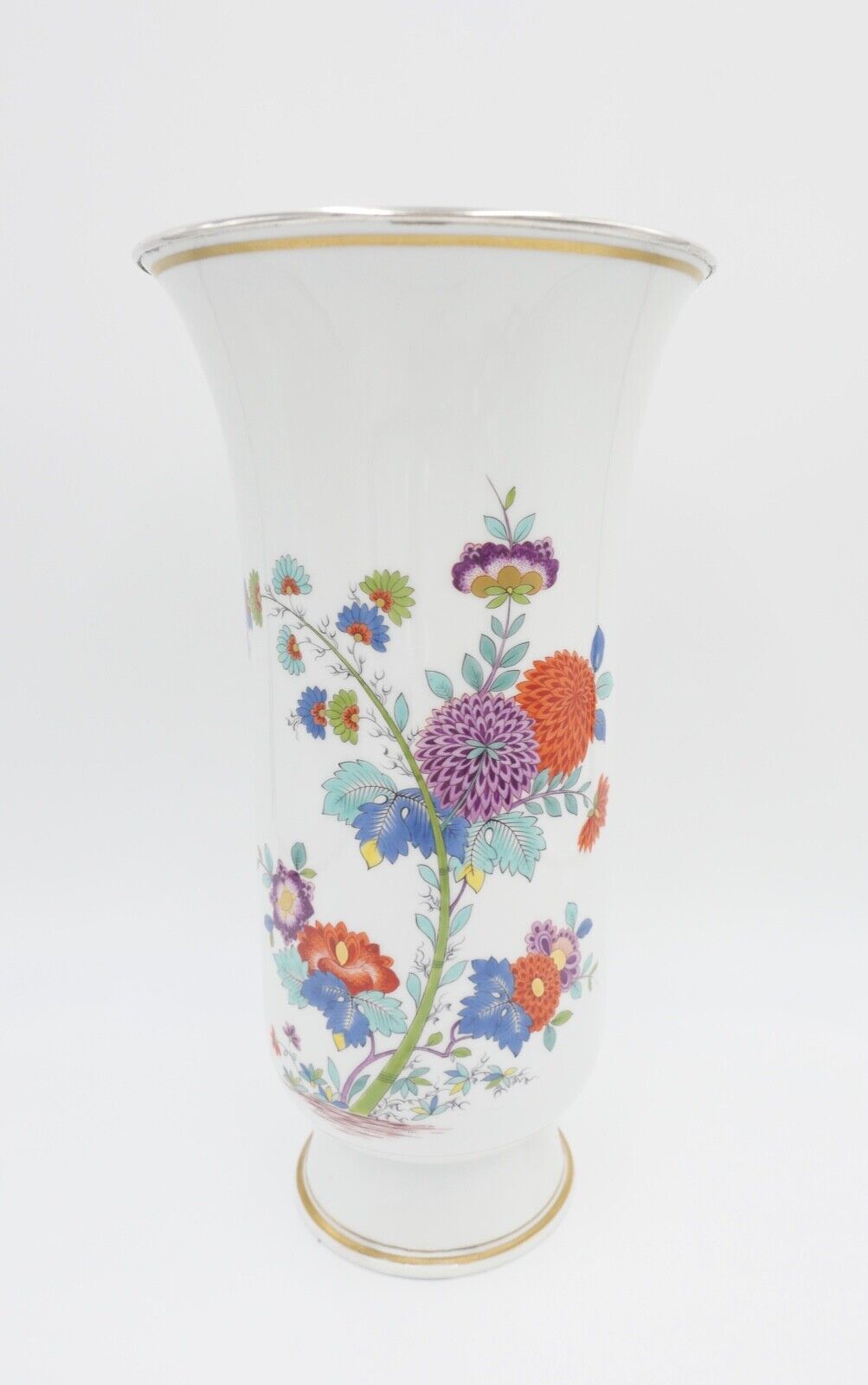 Meissen 1. Wahl L. 262 Unikat Vase 34,5cm hoch indische Blumen mit Silbermontur - Antikhandel-Stuttgart