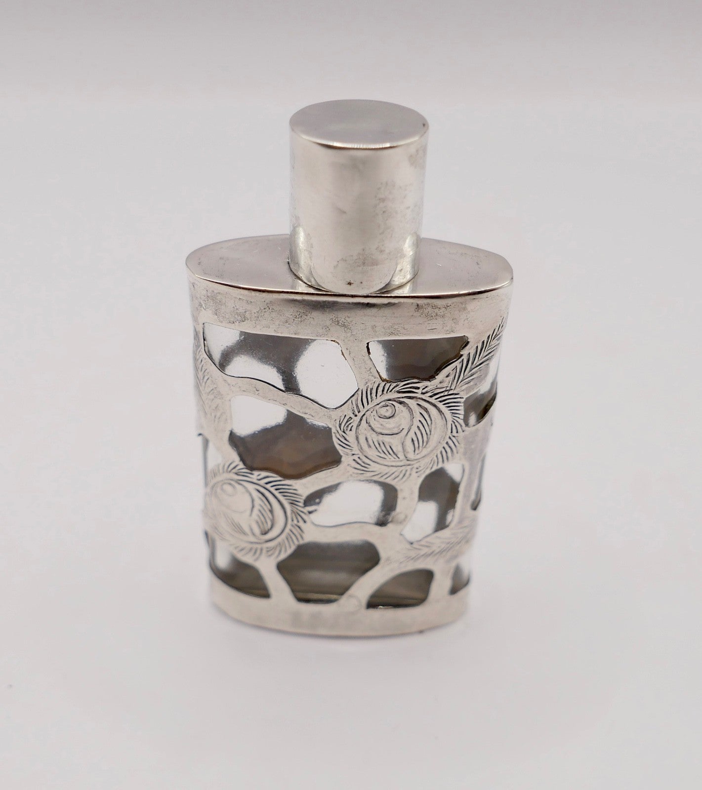 Kleines altes florales Glas Flakon mit 925 Sterling Silber Mexiko RM