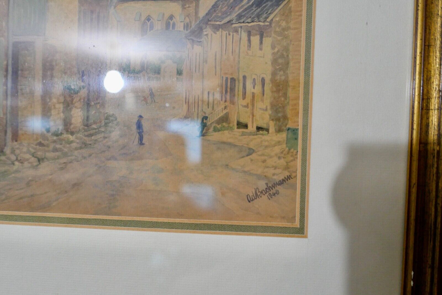 Aquarell signiert BACHMANN 1946 38x33 cm Bild Rahmen DORF - Antikhandel-Stuttgart