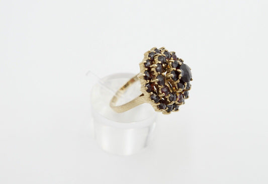 70er Jahre Damenring Granat Gelbgold Ring 333 / 8K Gr. 58 mehrteiliger Ringkopf - Antikhandel-Stuttgart