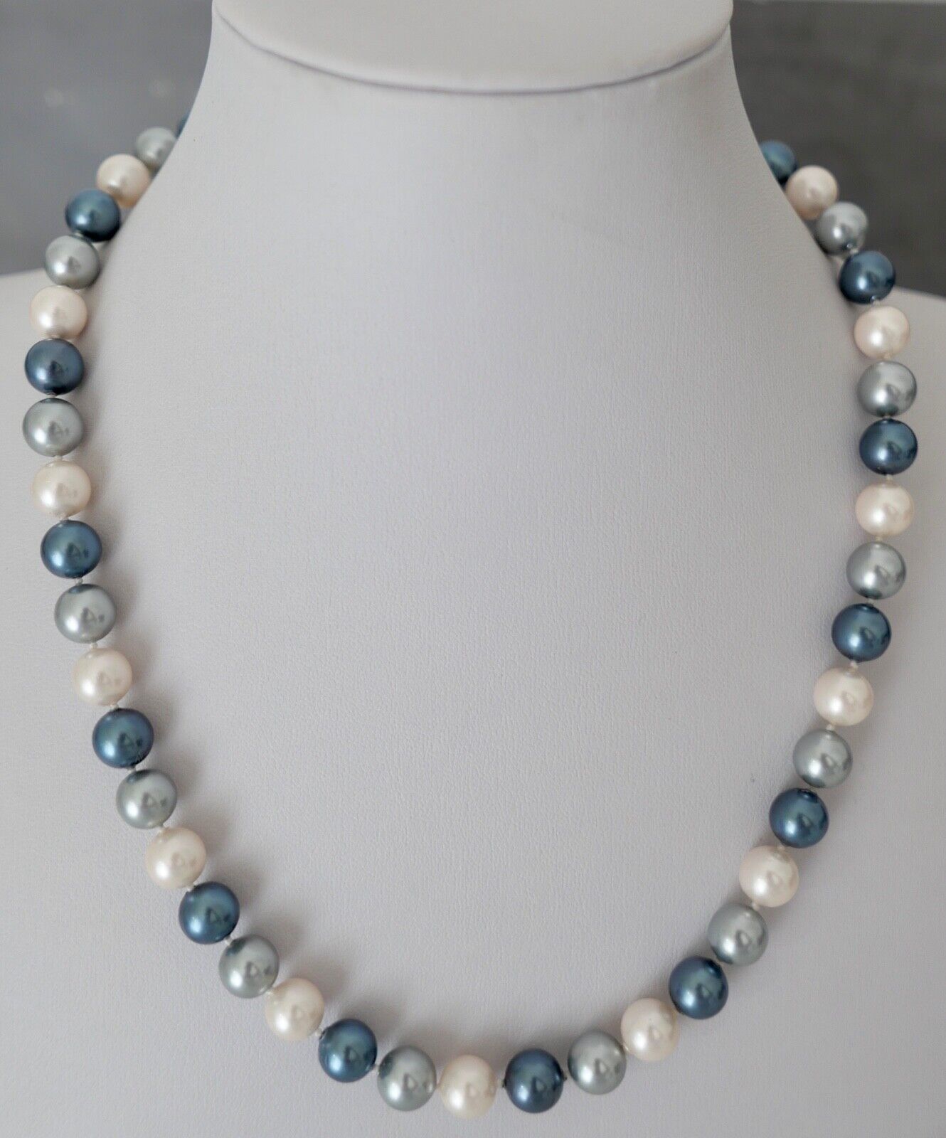 Perlenkette blaue Perlen Gold 585 / 14K pearl Ø 8,2 mm 45,5 cm bunt - Antikhandel-Stuttgart