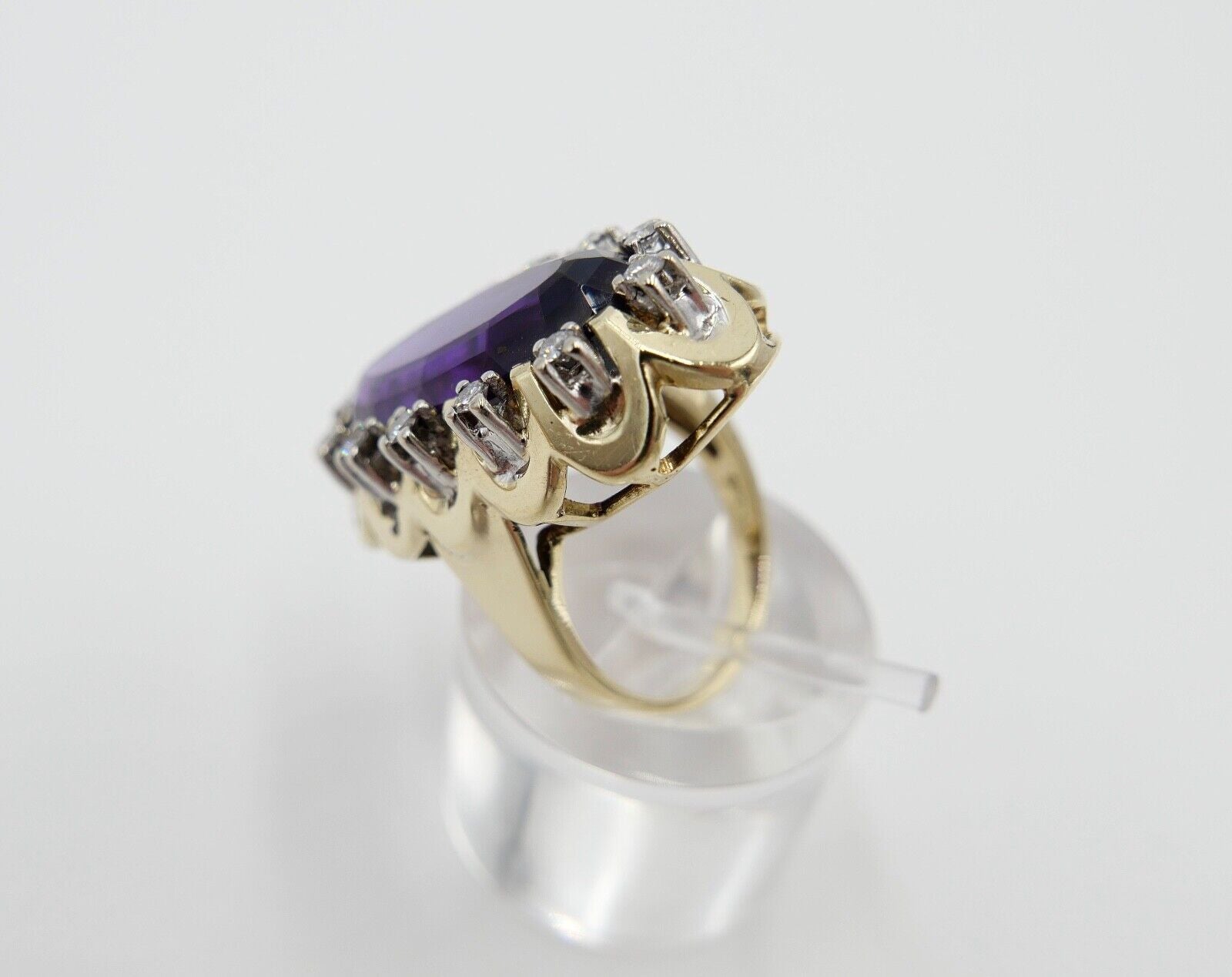 1980er Damenring Gelbgold 585 14K Brillant & Amethyst 15,68 Ctw Gr. 51-52 - Antikhandel-Stuttgart