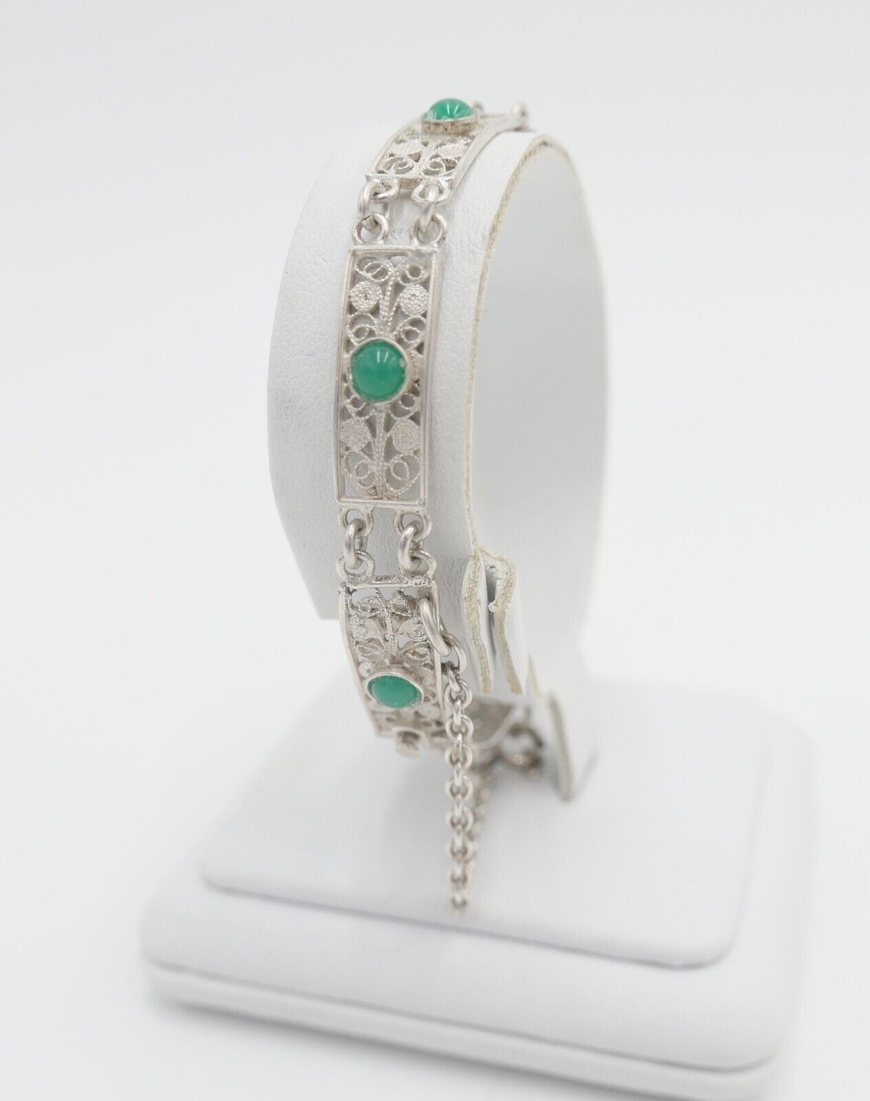 filigranes 60er Jahre 800 Silber Armband mit Chrysopras - Antikhandel-Stuttgart