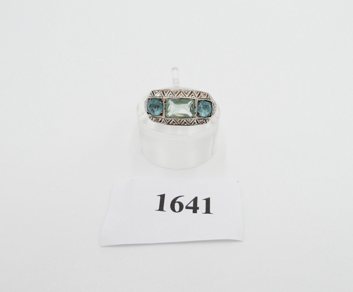 ART DECO Damenring Ring Silber 830 Gr. 56 mit grünen Glasstein - Antikhandel-Stuttgart