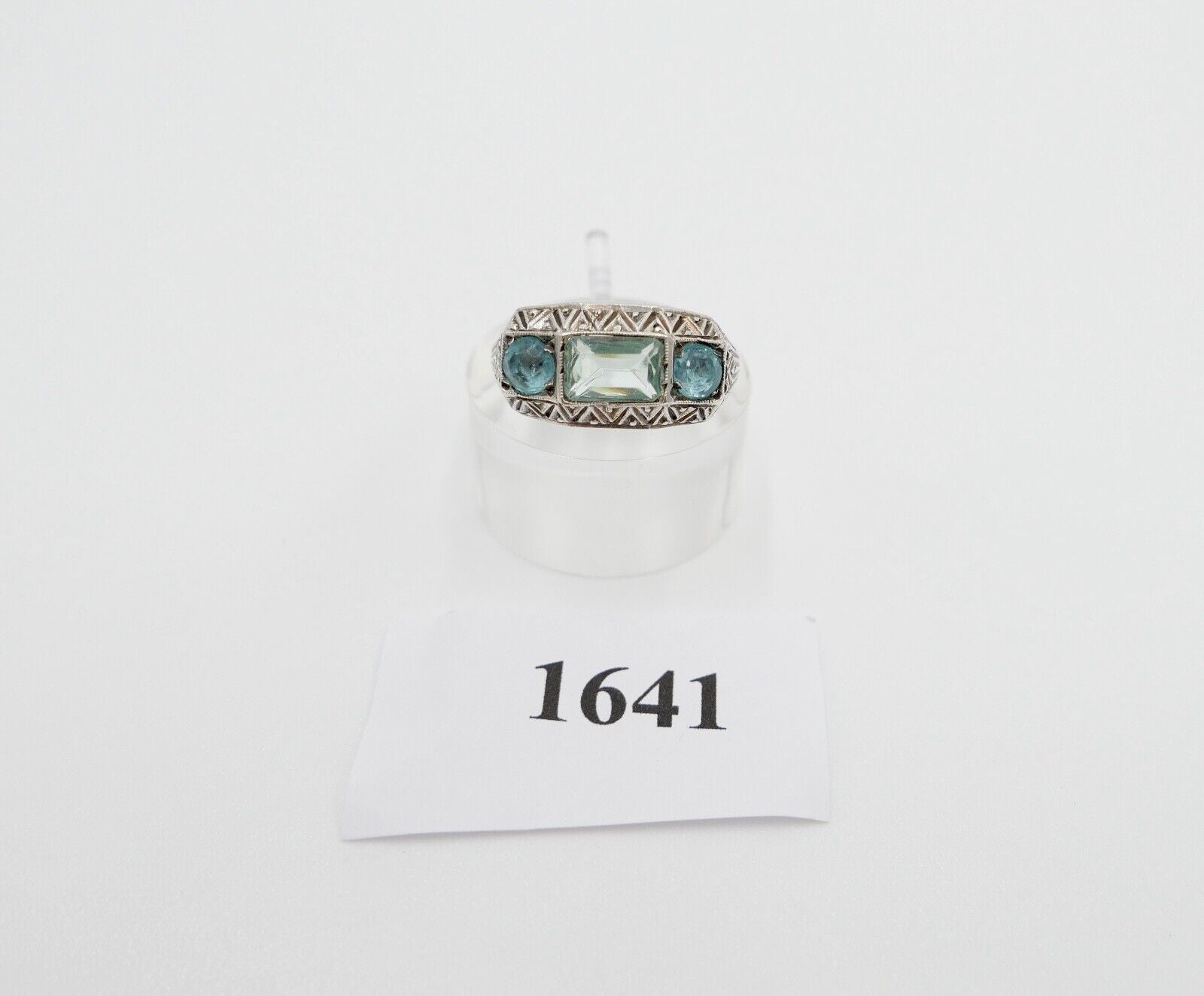 ART DECO Damenring Ring Silber 830 Gr. 56 mit grünen Glasstein - Antikhandel-Stuttgart