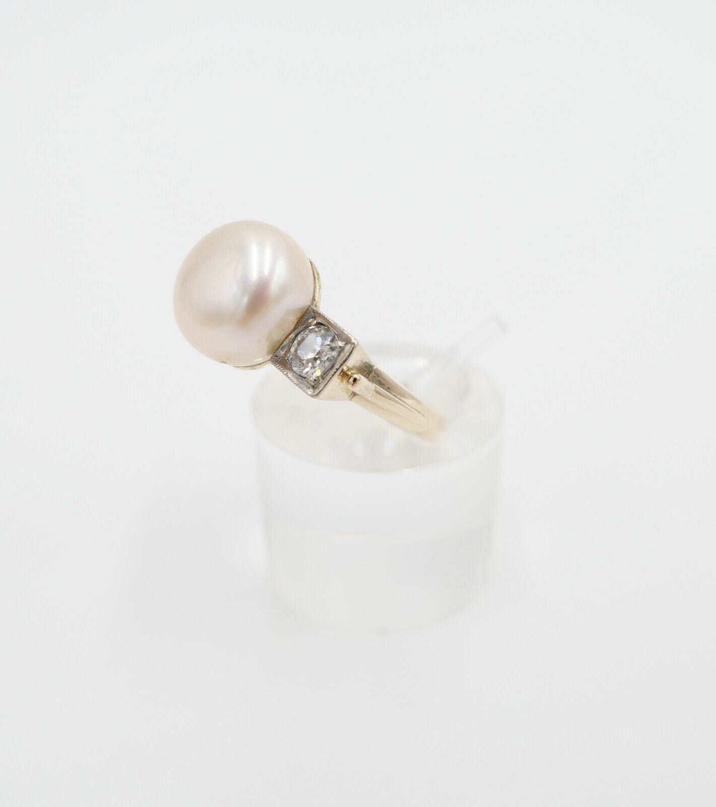 antik Damen Ring Gold 585 / 14K Gr. 56 Diamant Altschliff süßwasser Zuchtperle - Antikhandel-Stuttgart