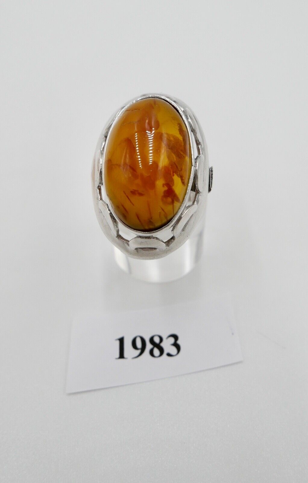 Großer auffälliger Bernstein Designer 835 Silber Ring Gr. 58 WWB 3 Frauenkopf - Antikhandel-Stuttgart