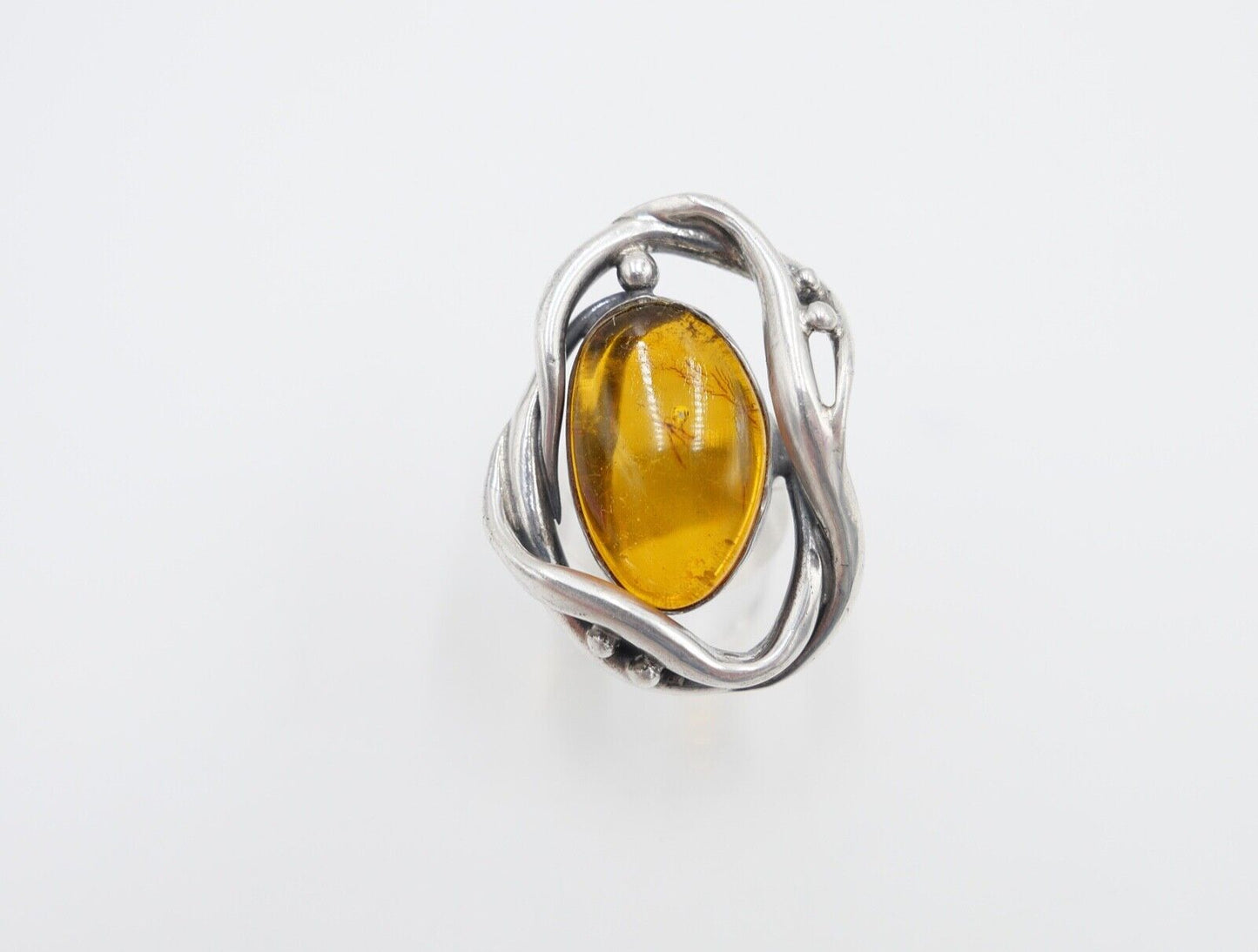 80er Jahre Designer Ring Bernstein Silber 925 Gr. 59 Frauenkopf G Danzig Polen - Antikhandel-Stuttgart