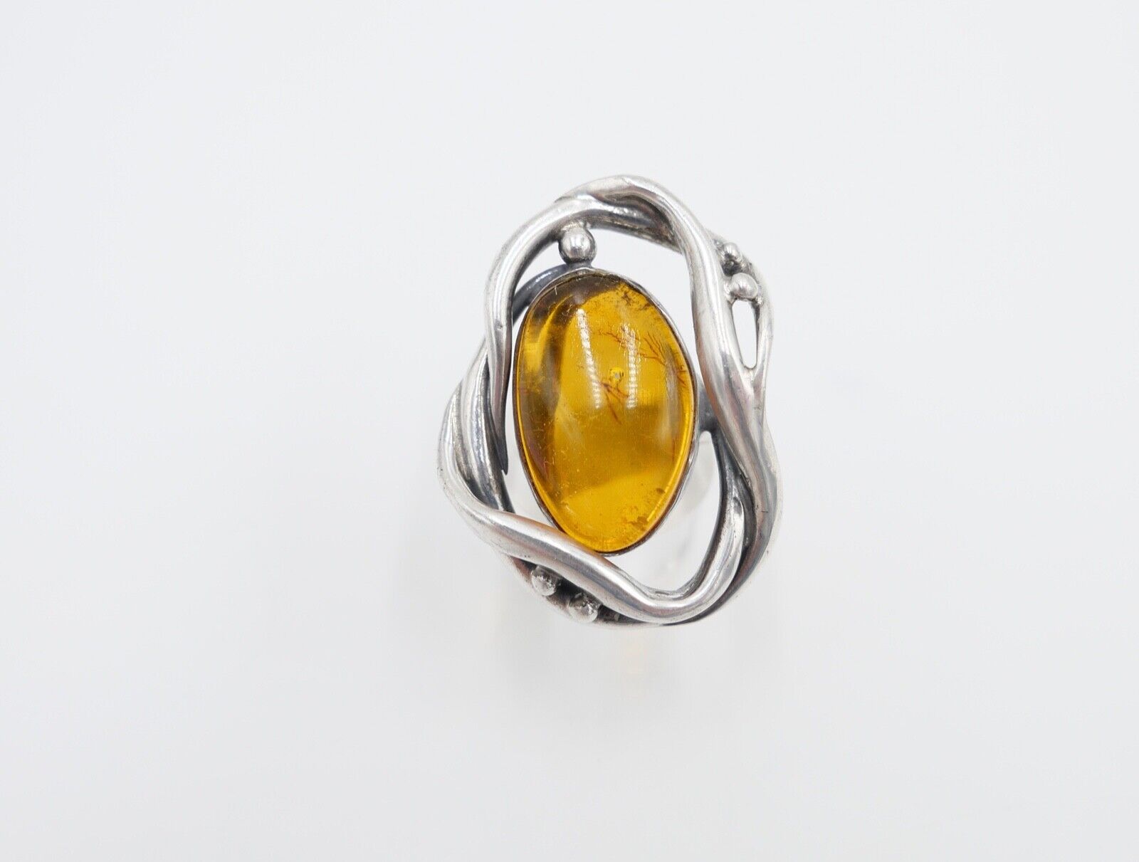 80er Jahre Designer Ring Bernstein Silber 925 Gr. 59 Frauenkopf G Danzig Polen - Antikhandel-Stuttgart