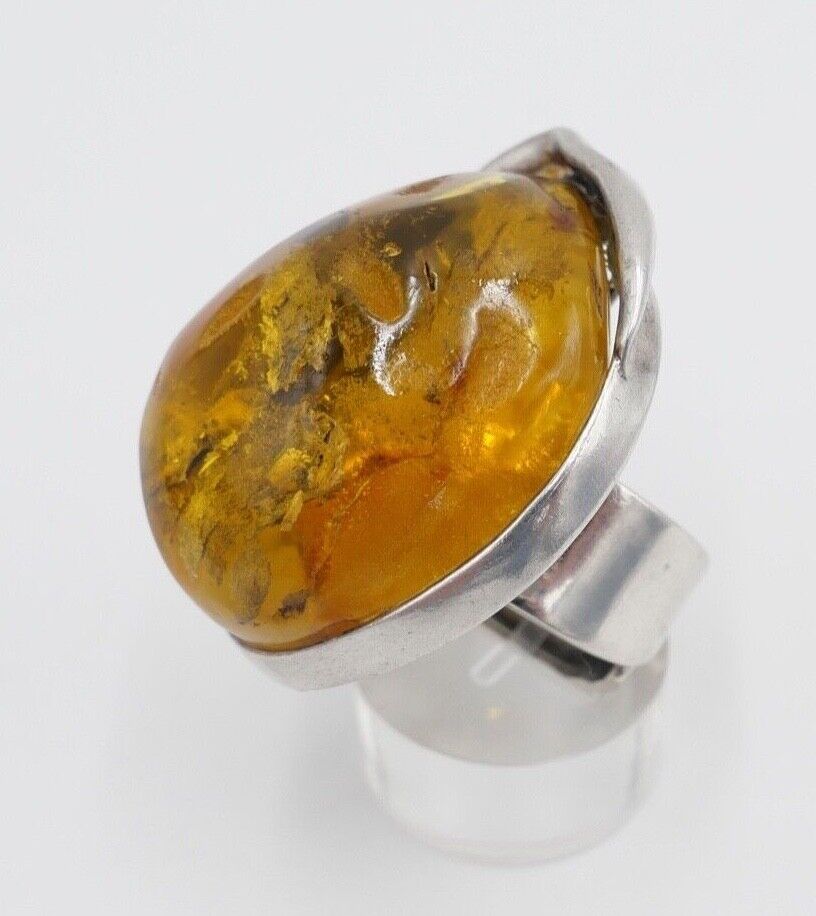 80er Jahre Designer Ring Bernstein Silber 925 Gr. 58 Frauenkopf G Danzig Polen - Antikhandel-Stuttgart