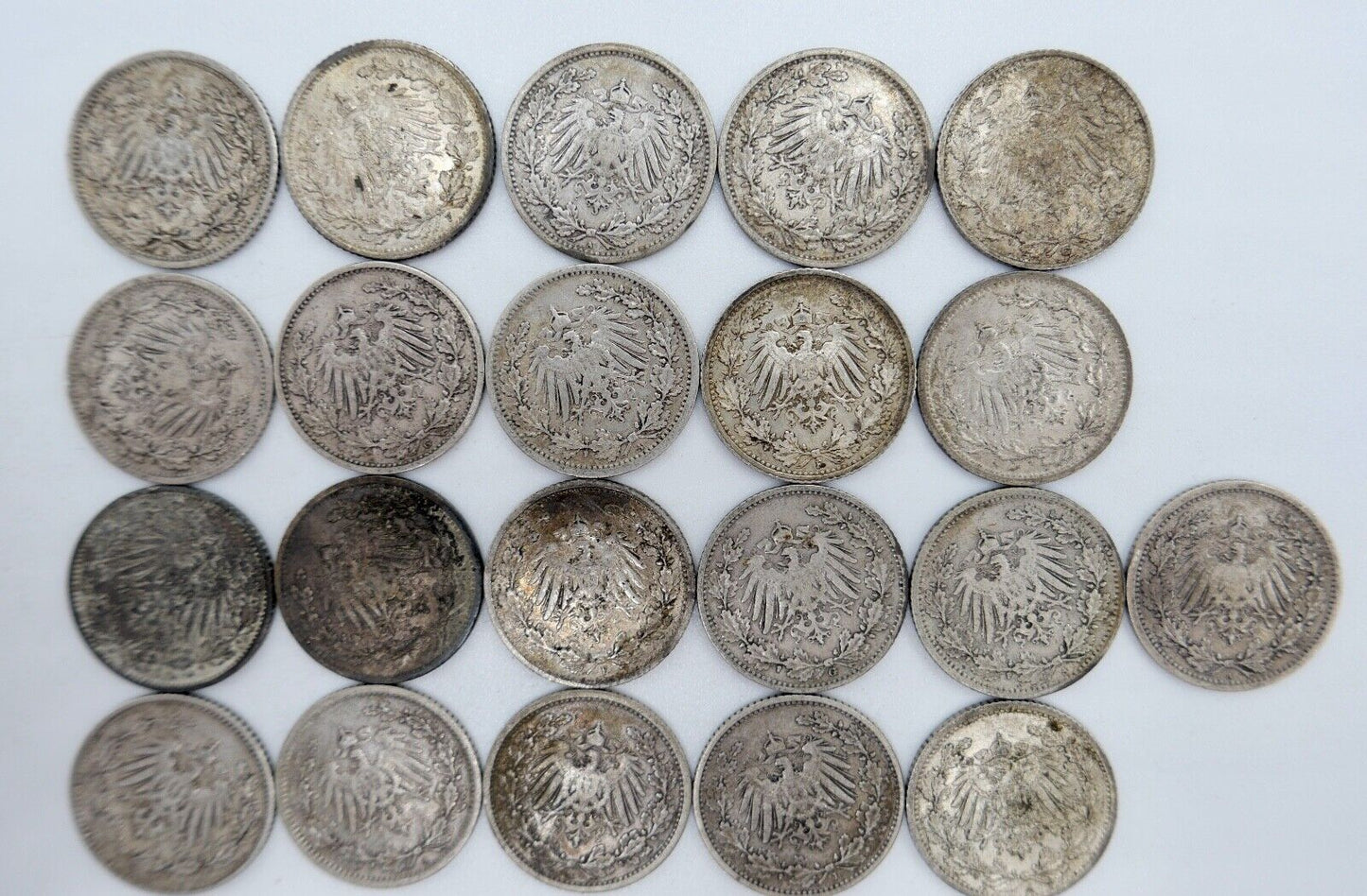 21x 1/2 Mark 1905 1906 1907 1909 1915 1916 J D F G A Silbermünze Jäger J.16 - Antikhandel-Stuttgart