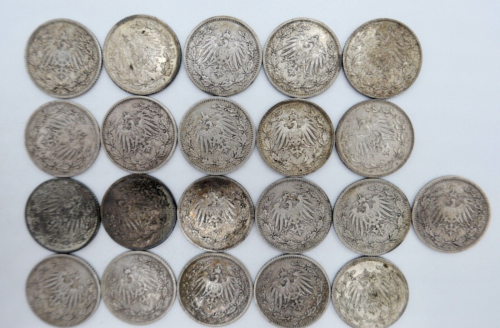 21x 1/2 Mark 1905 1906 1907 1909 1915 1916 J D F G A Silbermünze Jäger J.16 - Antikhandel-Stuttgart