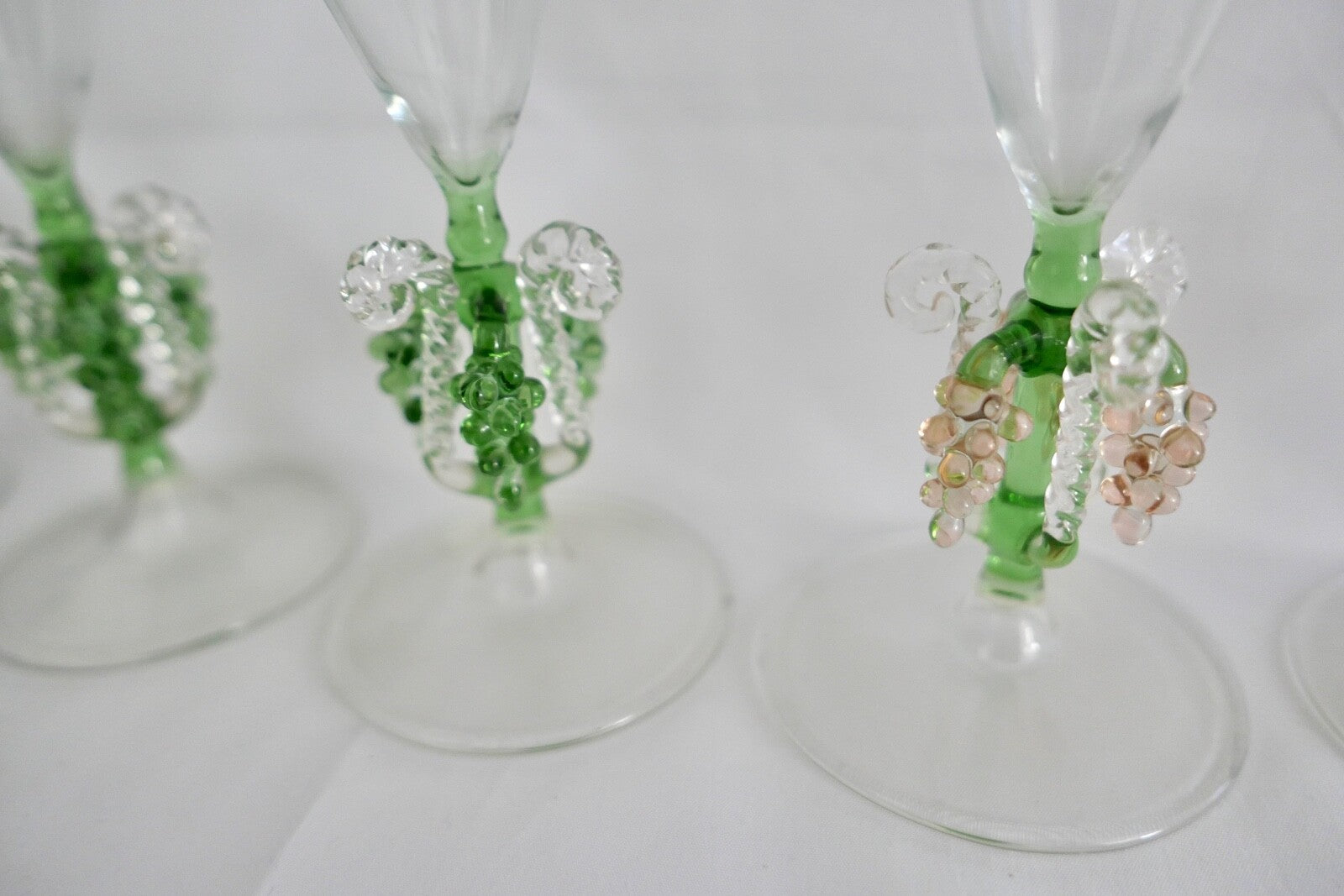 6x Lauscha Bimini Sekt Glas Gläser Set Art Deco 17 cm buntes Traubenmotiv