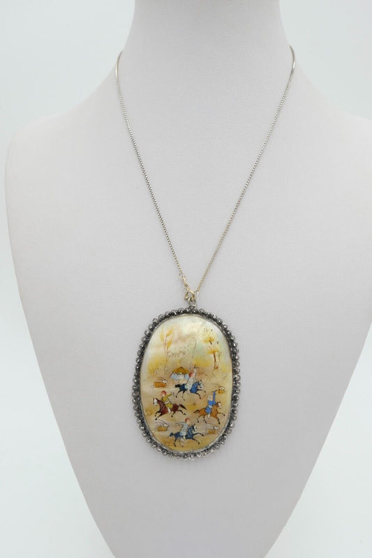 Großer Antiker Perlmutt Silber Anhänger Persisch - Orient Kampfszene um 1900 - Antikhandel-Stuttgart