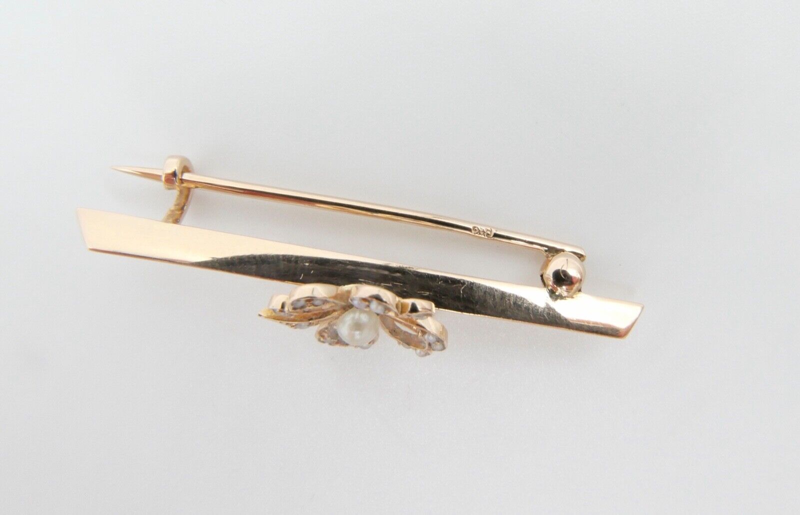 um 1900 antik Schleifen Kleeblatt Brosche Perlen Saatperlen VJB 585 14K Rotgold - Antikhandel-Stuttgart