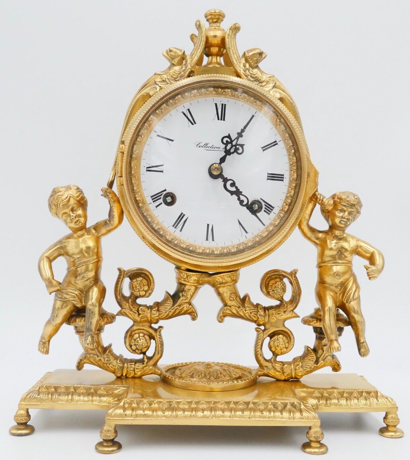 Collection D'Art Frankreich Kaminuhr Tischuhr 8 Tage Kinder Motiv 1960 vergoldet - Antikhandel-Stuttgart