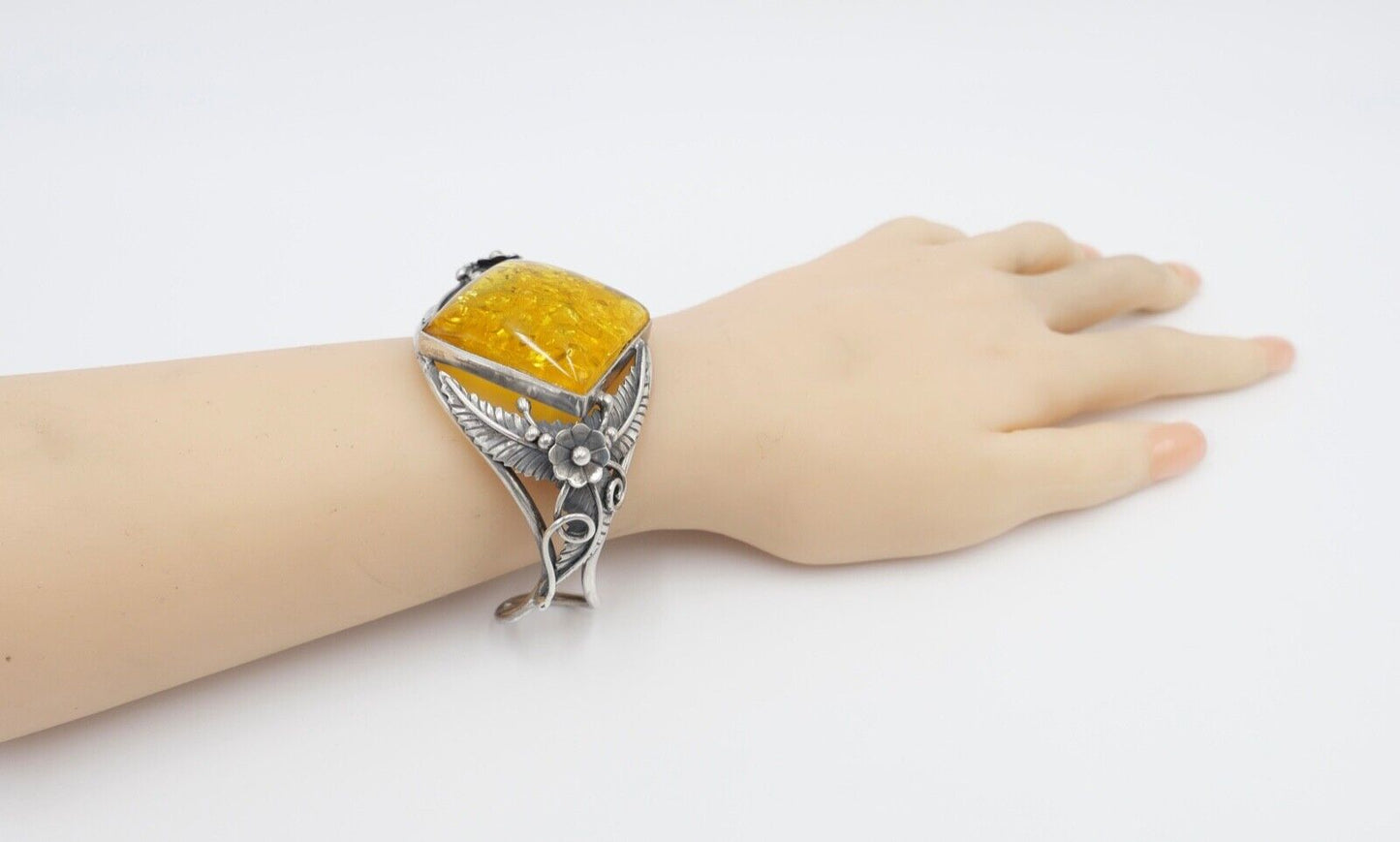 vintage Silber 925 Bernstein Armband floral Armreif Armspange Sterlingsilber - Antikhandel-Stuttgart