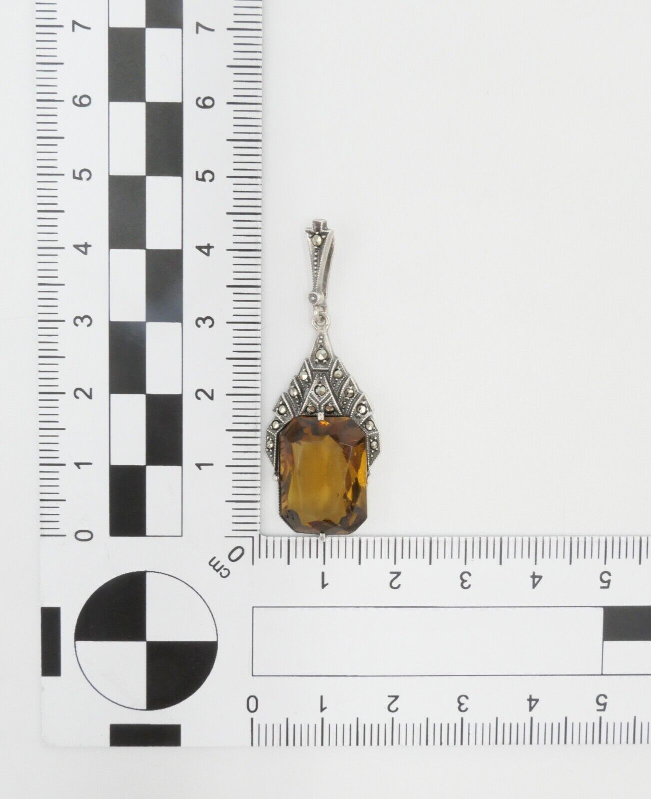 935 Silber Anhänger mit Glasstein und Markasiten im Art Deco Stil - Antikhandel-Stuttgart