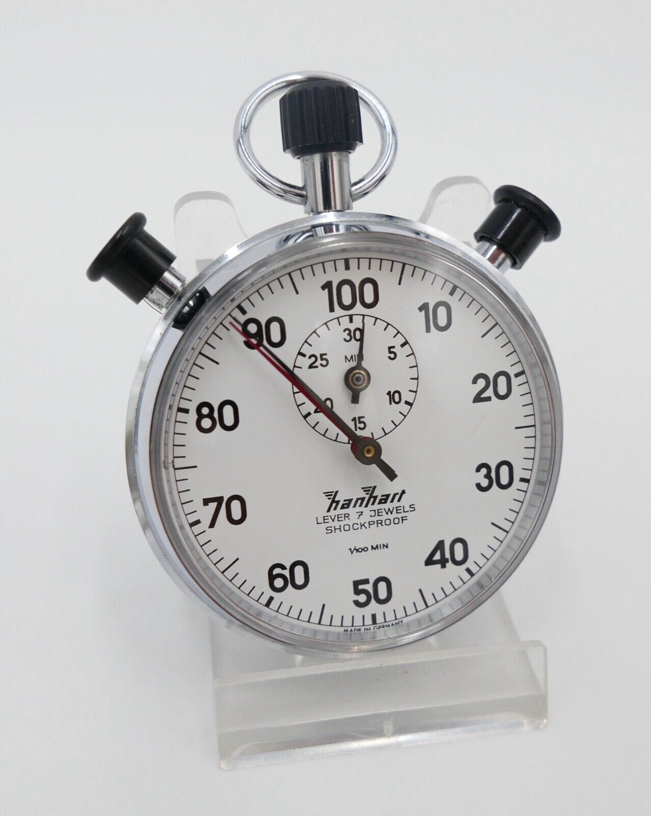 1970er HANHART Stoppuhr 30 Min 1/100 Teilung mechanisch Additions Doppelstopper - Antikhandel-Stuttgart