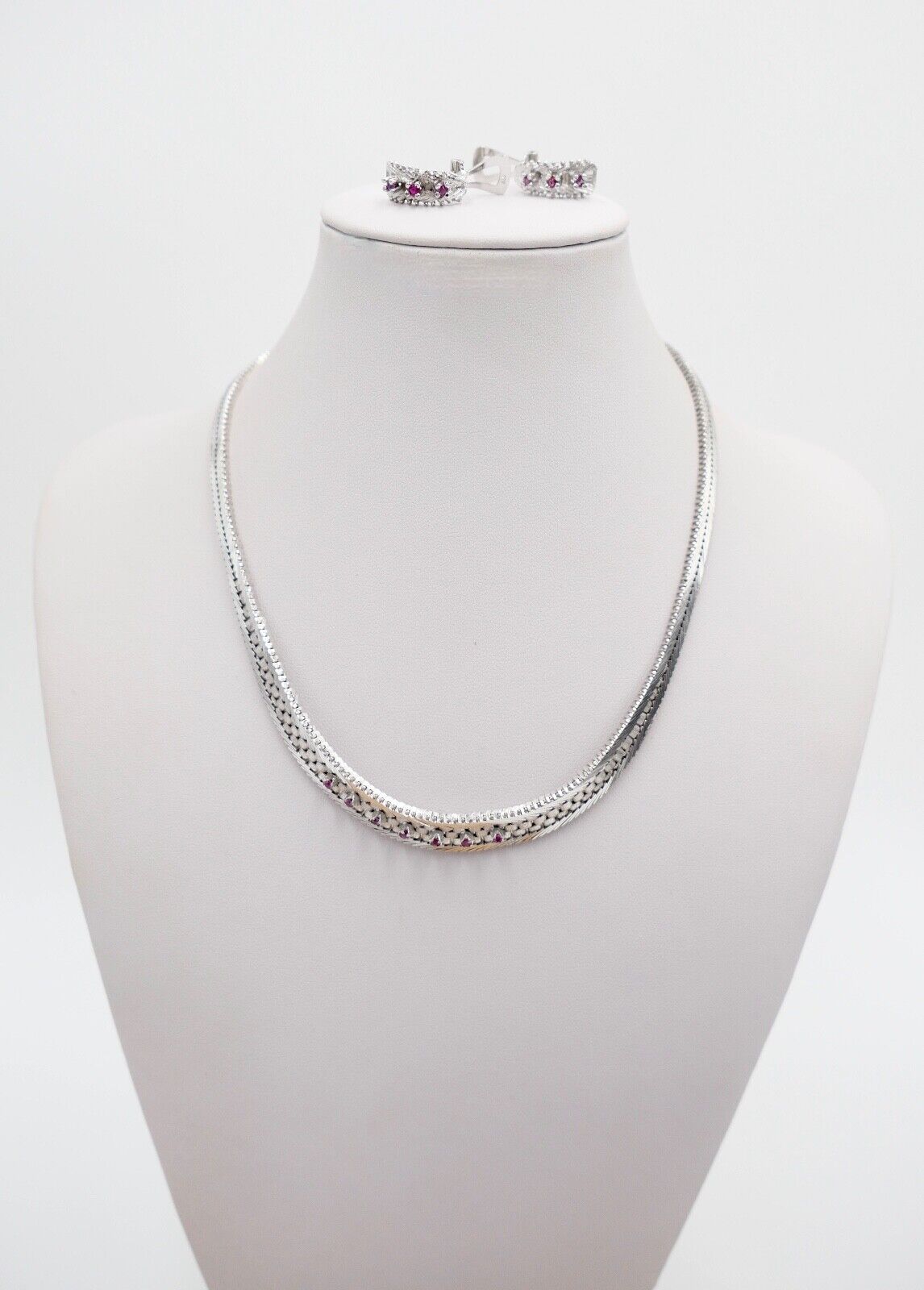 835 Silber Rubin Set " Armband Ring Uhr Ohrringe Collier " 1970er Jahre - Antikhandel-Stuttgart