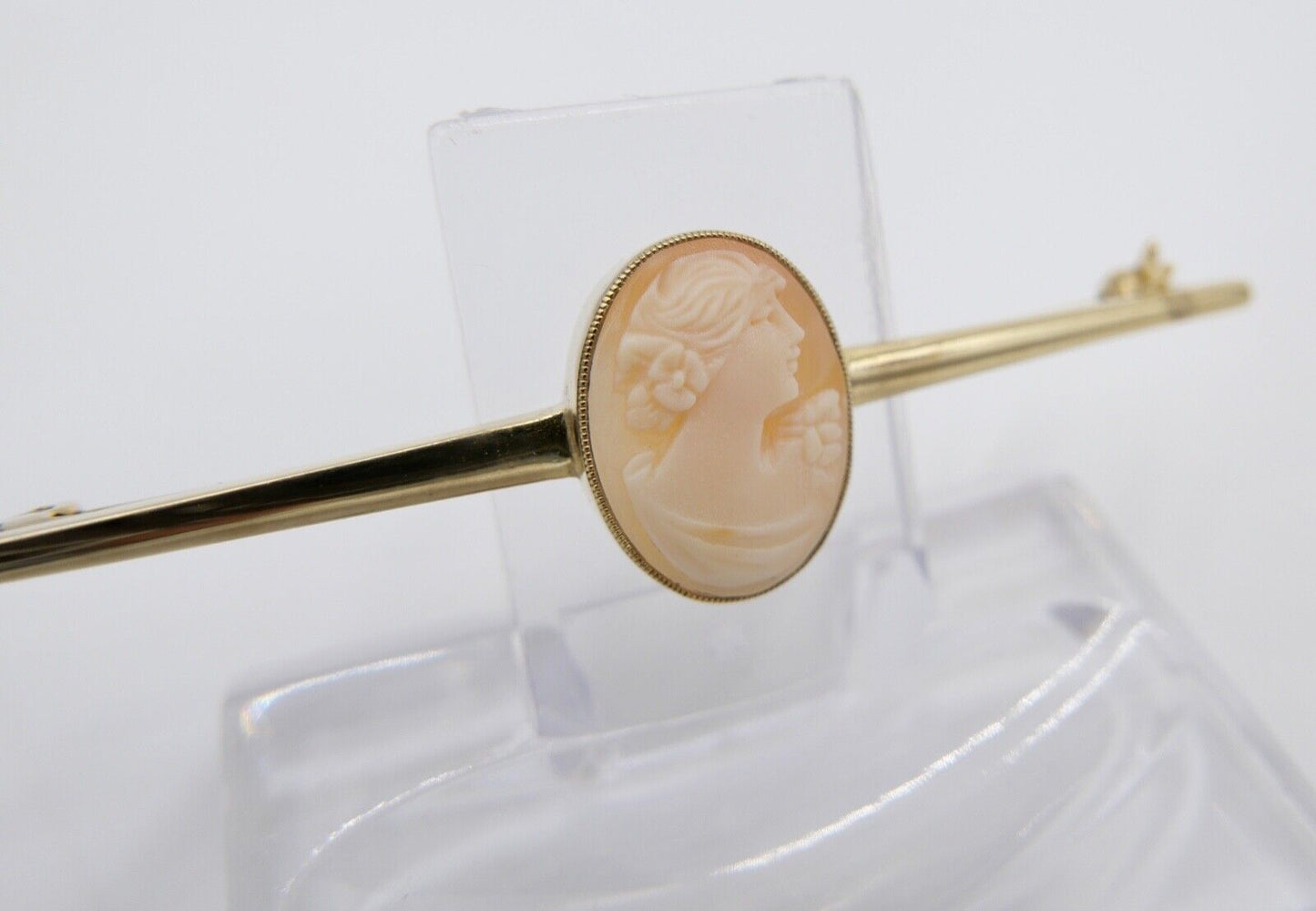 60er Jahre Stabbrosche Stecknadel Kamee Muschel Silber 835 vergoldet - Antikhandel-Stuttgart