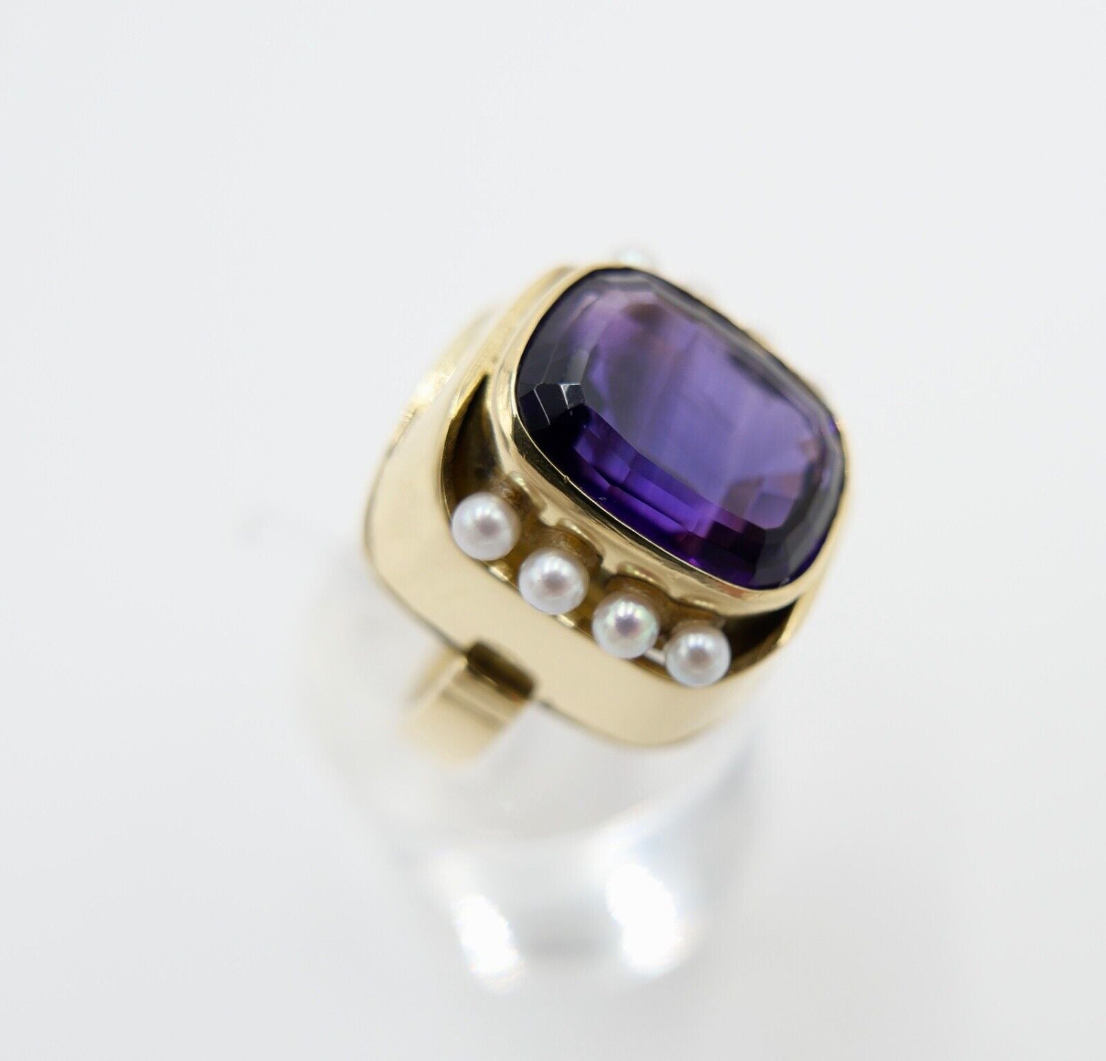 Eleganter Damen Gold Ring 750 em 18K Gr. 55 mit Amethyst & Perlen 9,78 Ct - Antikhandel-Stuttgart