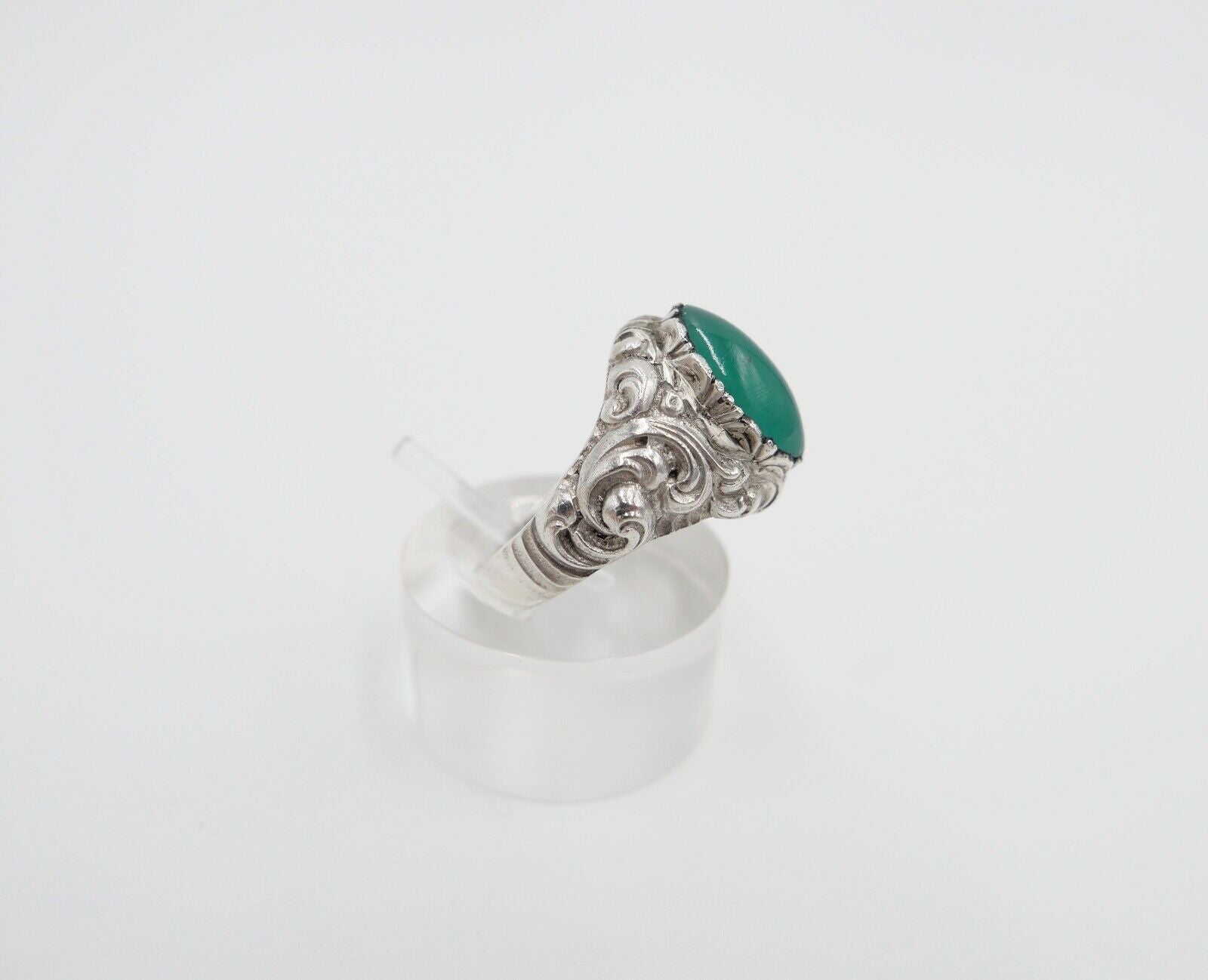 Jugendstil Silberring Damen Ring Gr. 54 Silber 835 grüner Cabochon Chrysopras - Antikhandel-Stuttgart