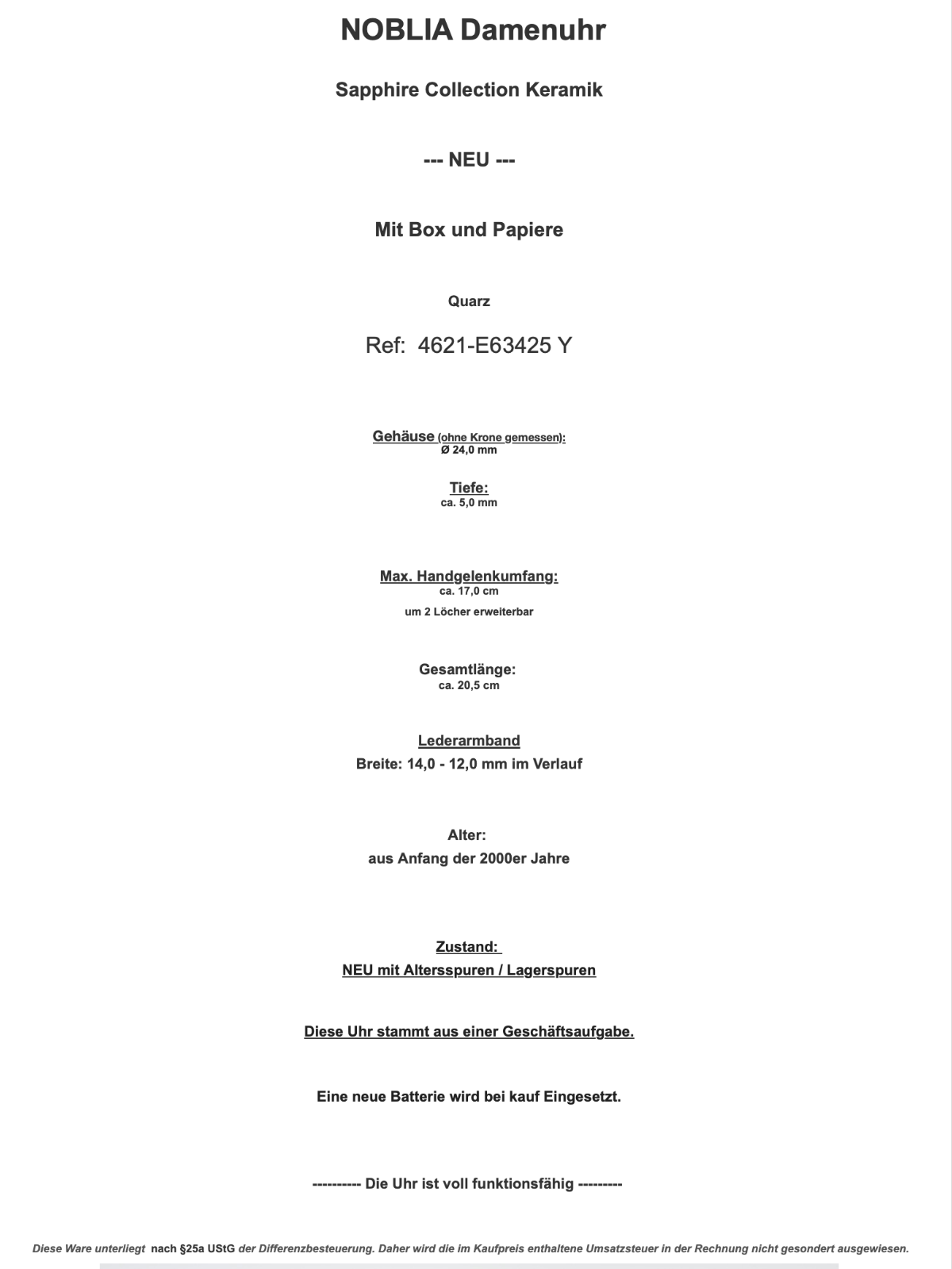 Elegante NOBLIA Damen Uhr Sapphire Collection NEU Box Papiere 4621-E63425Y - Antikhandel-Stuttgart