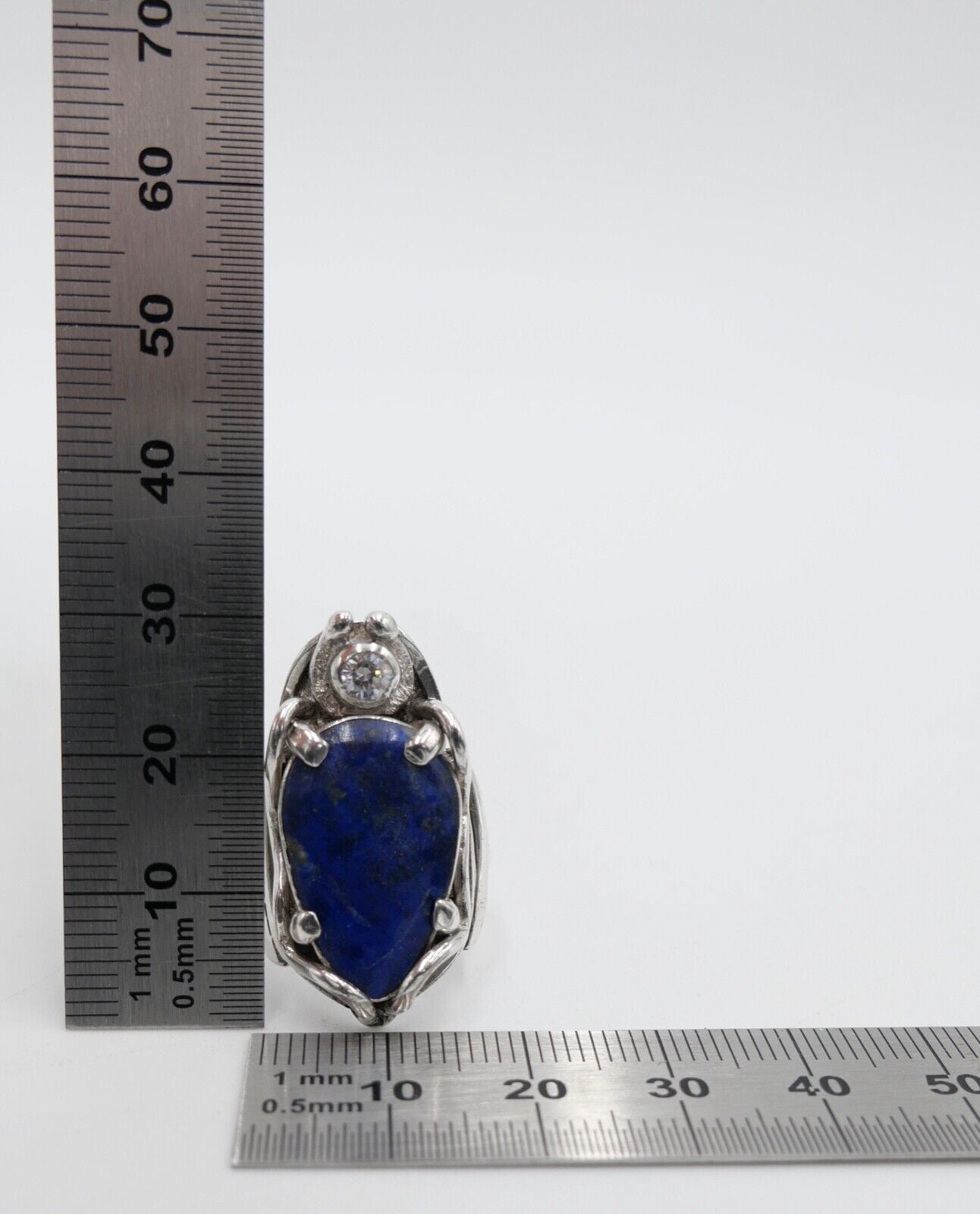 80er Silberrring Design Damen Lapislazuli und Zirkonia Käfer Gr. 58 Silber 980 - Antikhandel-Stuttgart