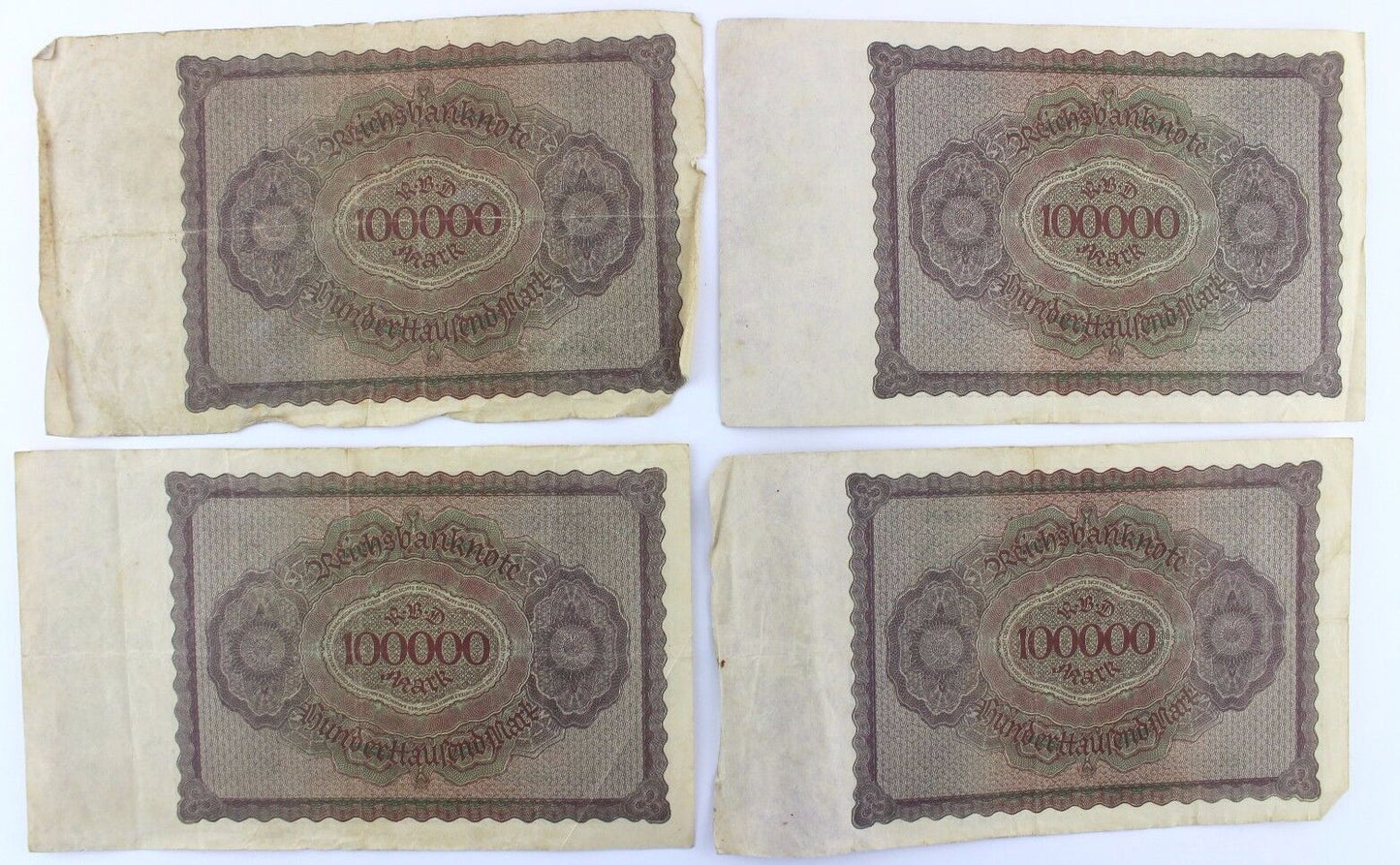 4x Ro. 82b Banknote 100000 Mark 1923 old Bill - Antikhandel-Stuttgart