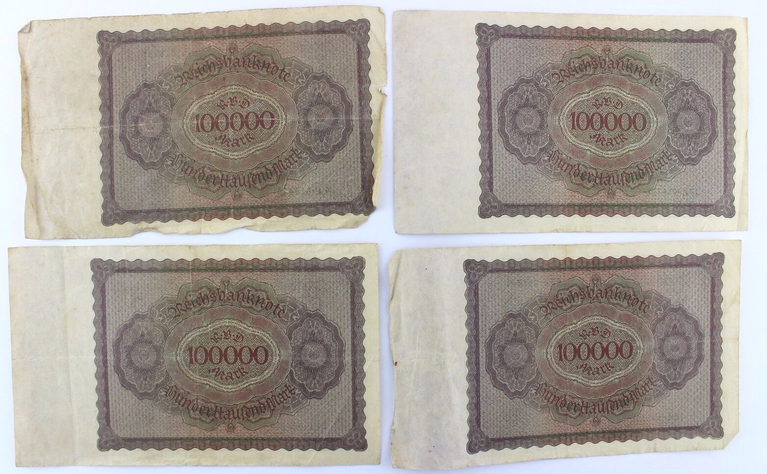 4x Ro. 82b Banknote 100000 Mark 1923 old Bill - Antikhandel-Stuttgart