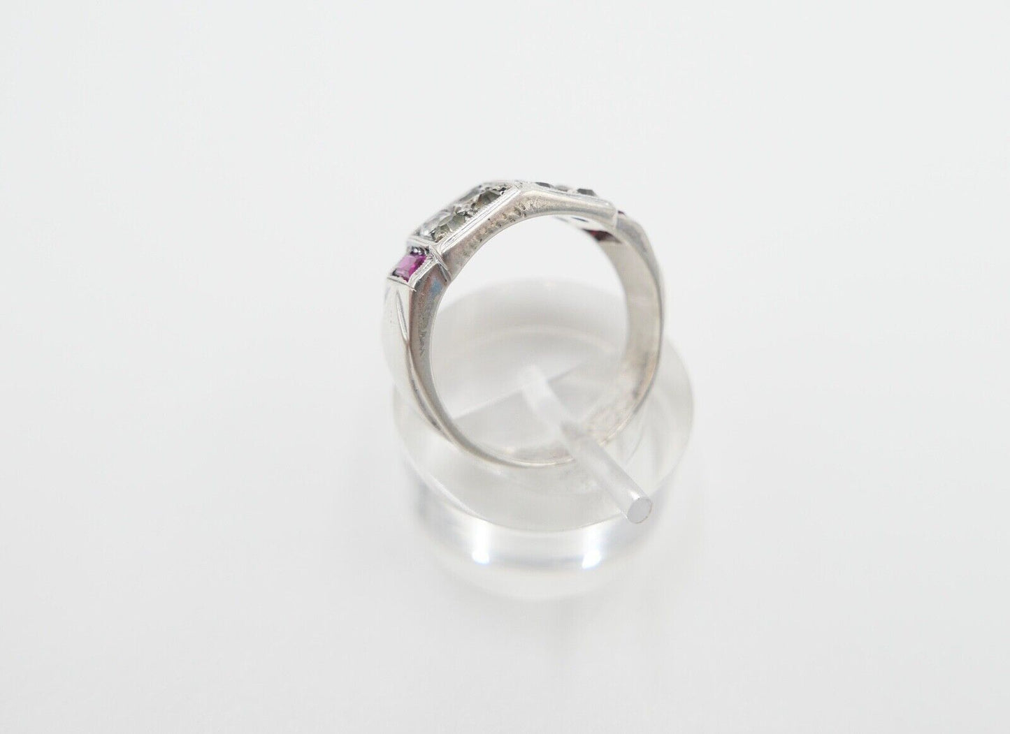 ART DECO Damenring Ring Silber Gr. 57 mit synth. Spinell Rubin Glasstein - Antikhandel-Stuttgart