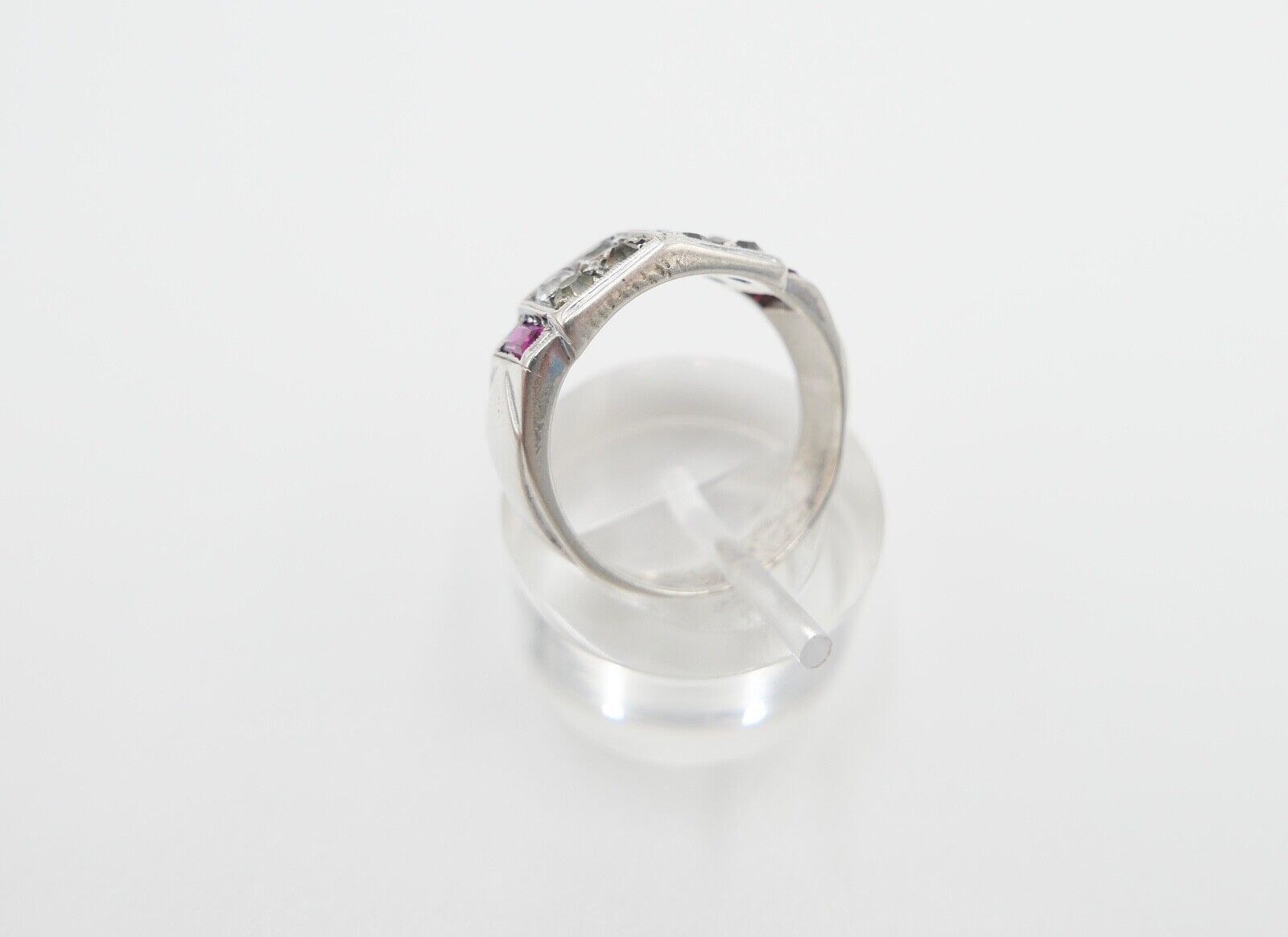 ART DECO Damenring Ring Silber Gr. 57 mit synth. Spinell Rubin Glasstein - Antikhandel-Stuttgart