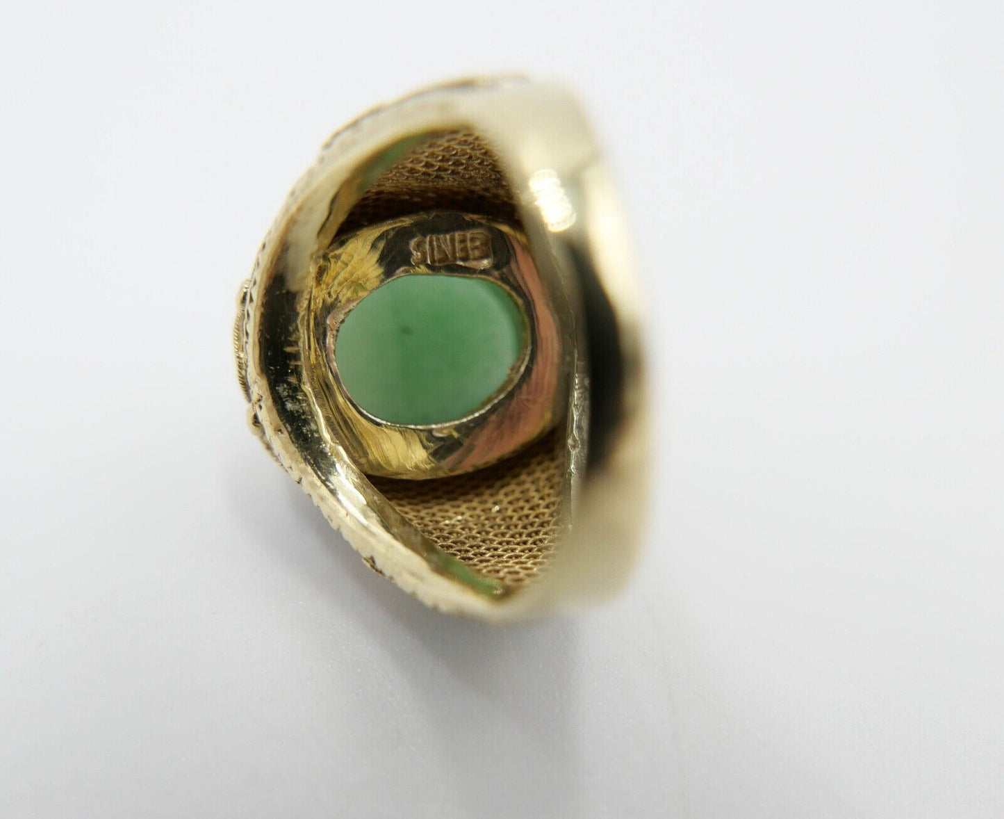 Alter Silber Ring China Silver Emaille & Jade Cabochon Email Gr. 51 vergoldet - Antikhandel-Stuttgart