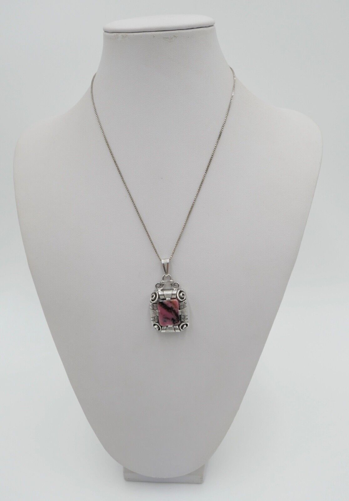 Art Deco 835 Silber Anhänger Rhodochrosit Ø 3 cm 30-40er Jahre - Antikhandel-Stuttgart