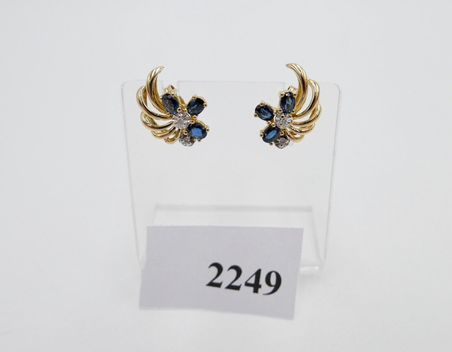 1970er Gelbgold 750 18K Brillant & Saphir 0,44 Ctw Ohrringe Ohrstecker Ø 15mm - Antikhandel-Stuttgart
