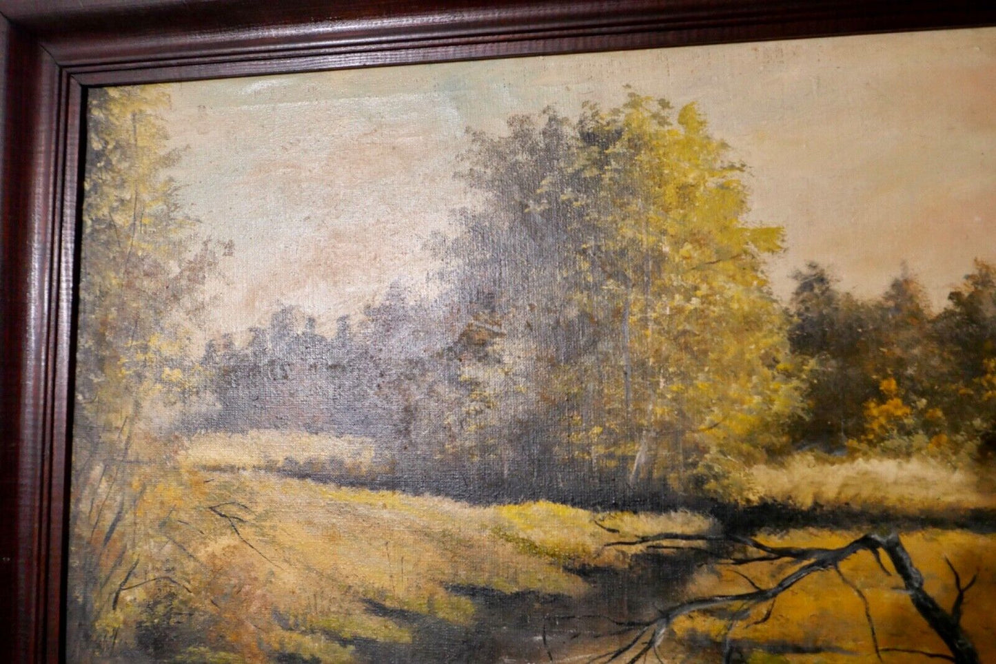Ölgemälde 69x53cm Landschaft signiert Wald Bach Leinwand - Antikhandel-Stuttgart