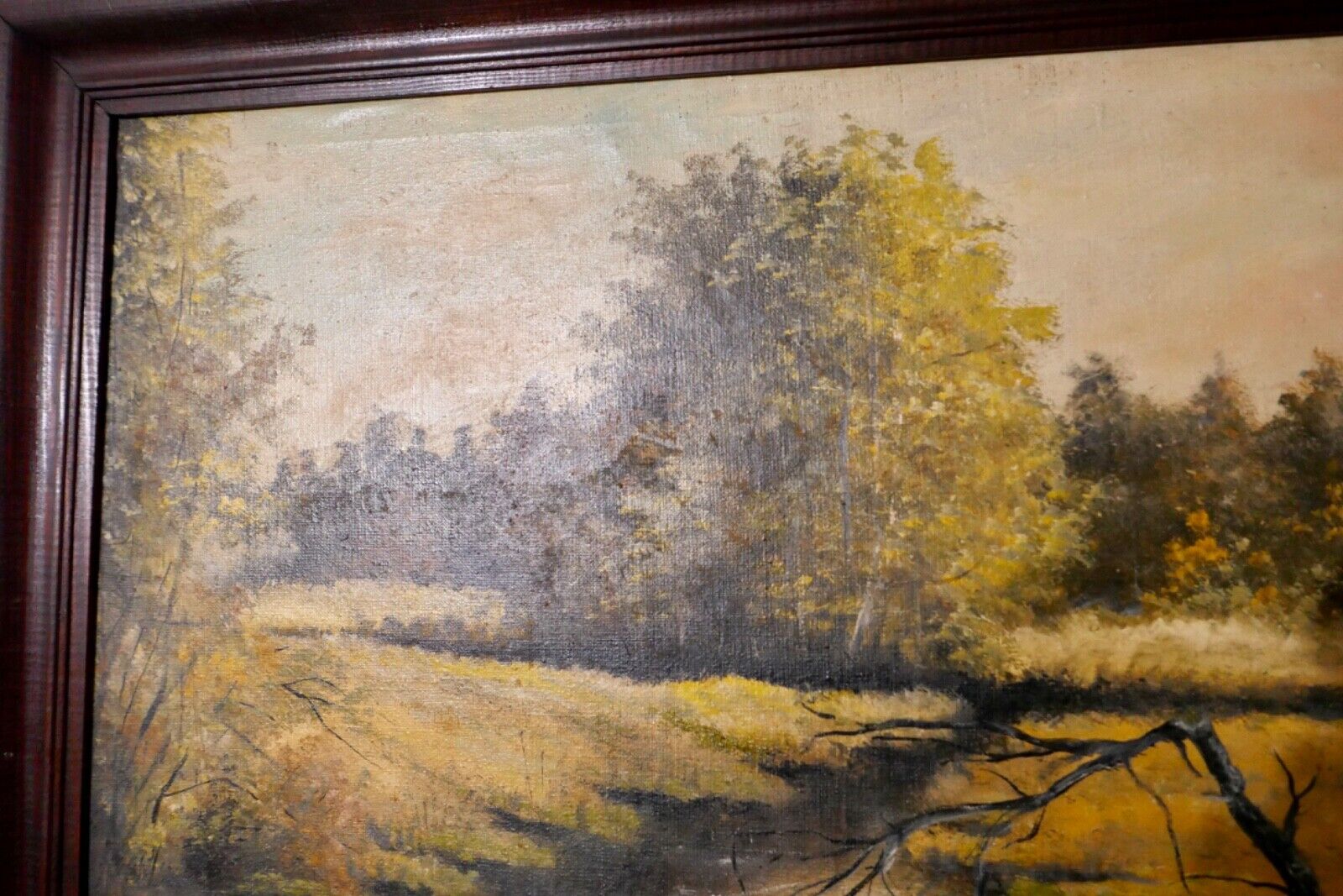 Ölgemälde 69x53cm Landschaft signiert Wald Bach Leinwand - Antikhandel-Stuttgart