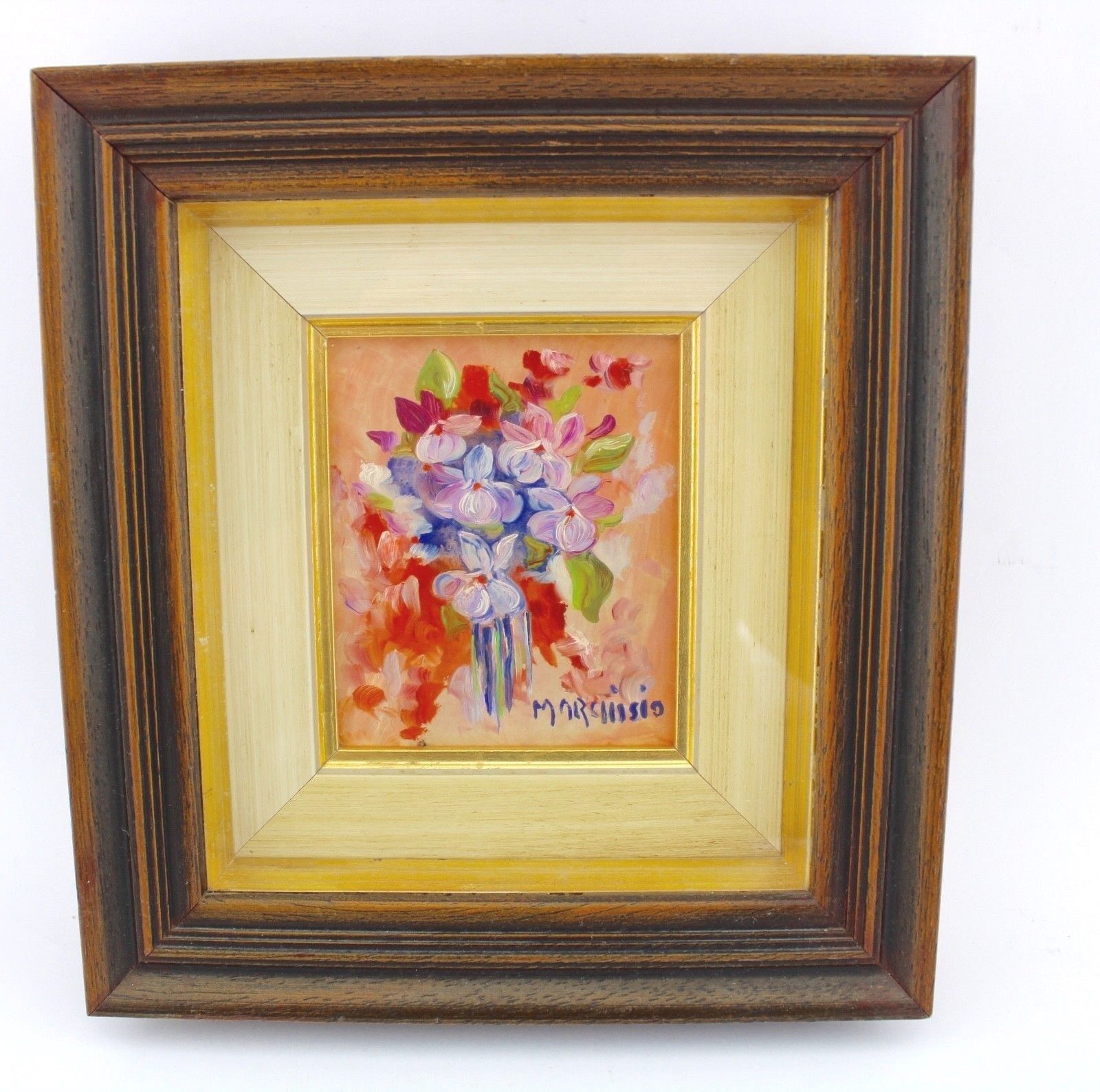 Ölgemälde signiert " MARCHISIO " Blumenstillleben 25x23 1975 mit Rahmen - Antikhandel-Stuttgart