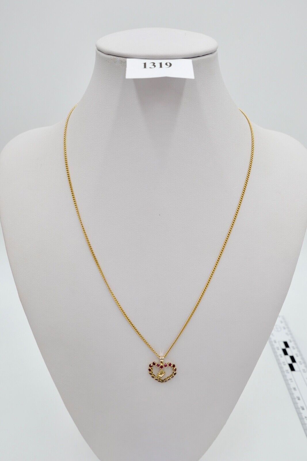 Herz Gold Anhänger 333 / 8K mit Pink Malawi Rhodolith Granat 1990er Jahren - Antikhandel-Stuttgart