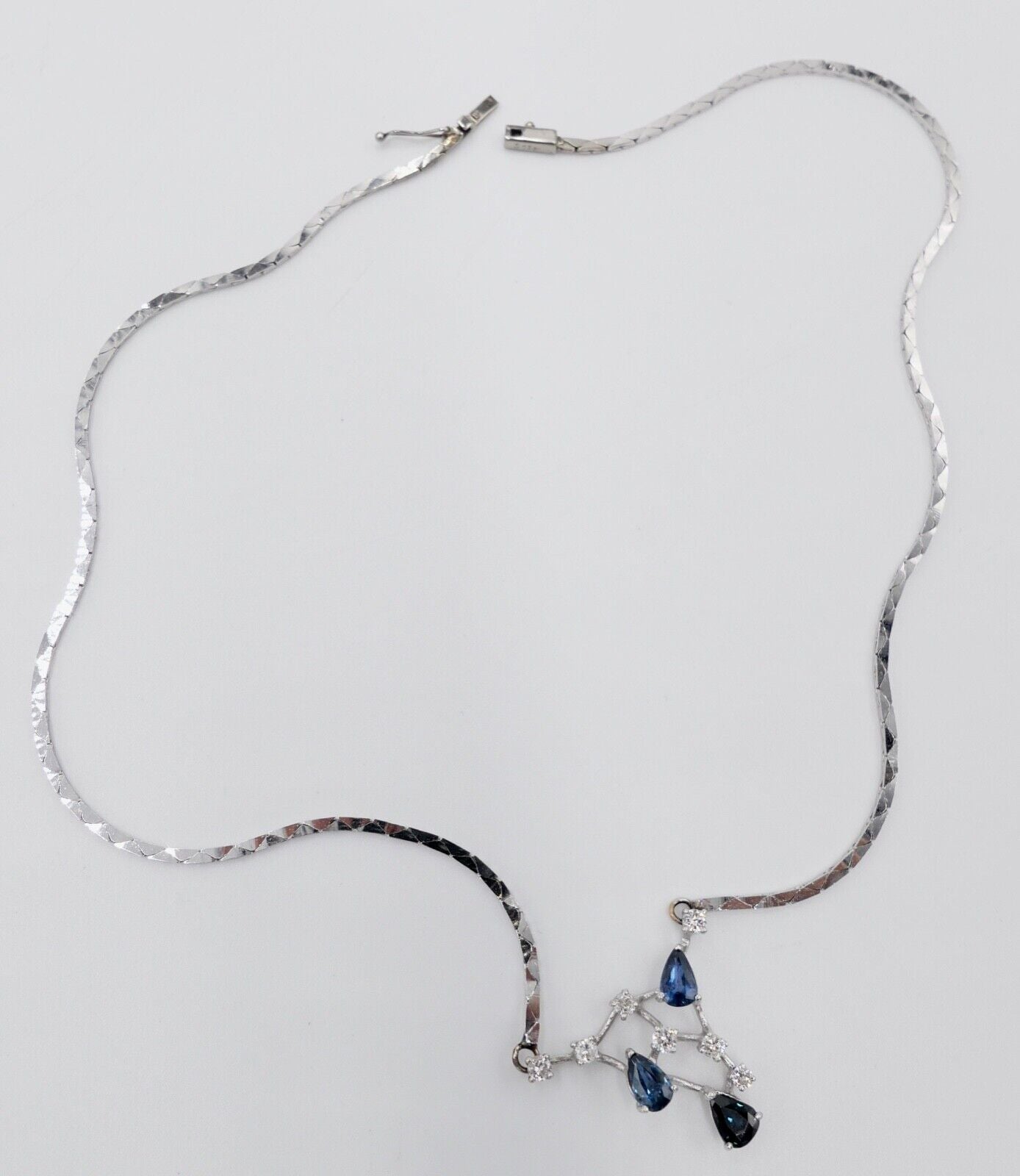 Collier Kette 42,5 cm Weißgold 585 14K Italien Gold Diamanten 0,48 Ct VS Saphire - Antikhandel-Stuttgart