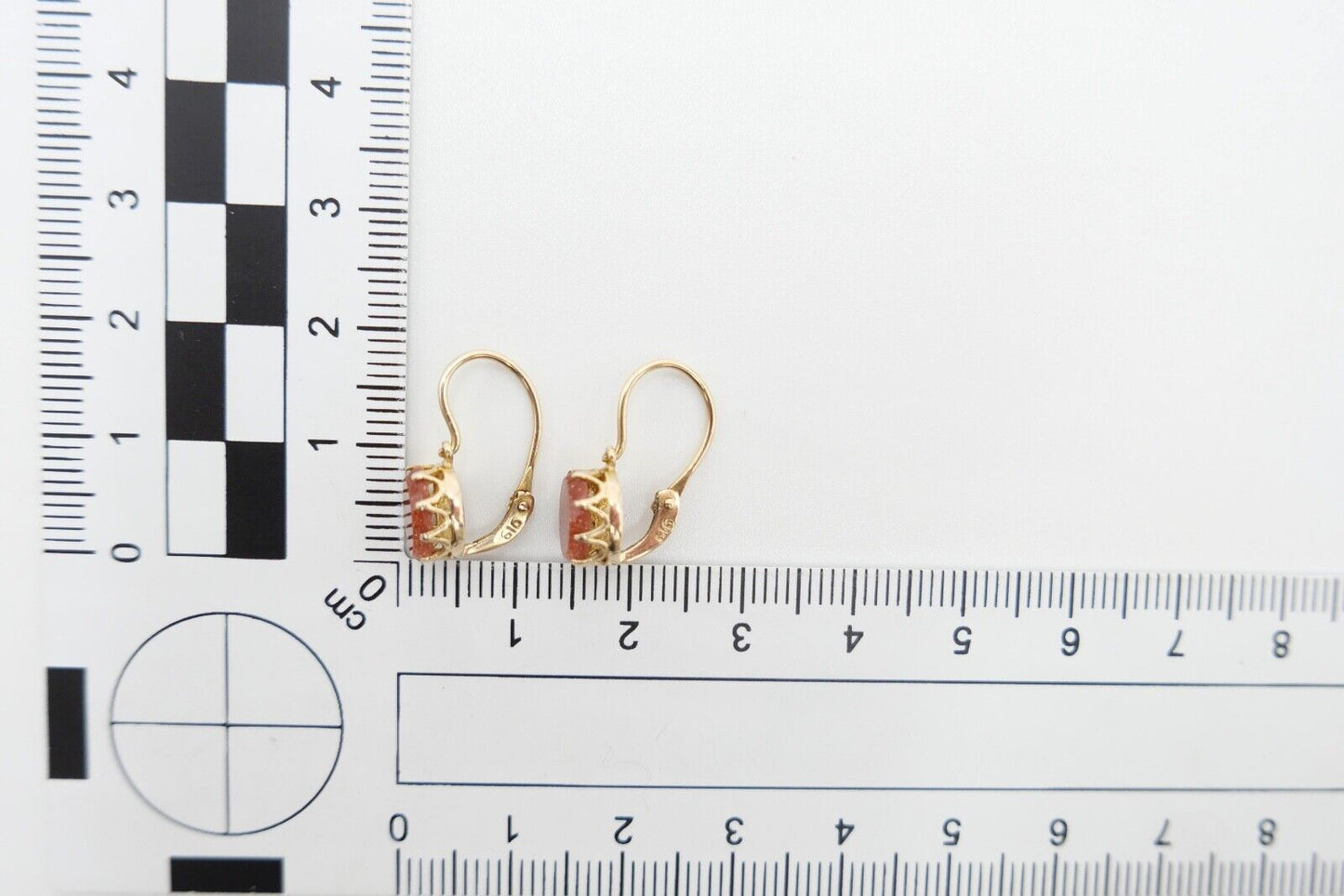 80er Jahre Ohrringe Ohrhänger GOLD 585 / 14K mit Goldfluss / Sonnenstein - Antikhandel-Stuttgart